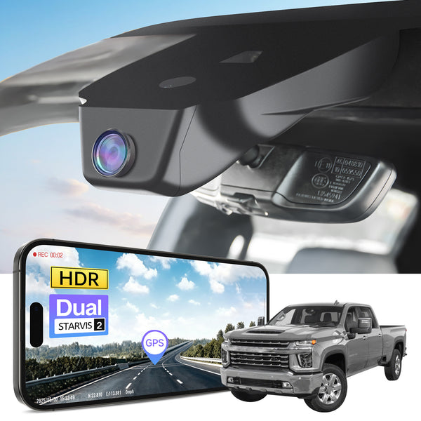 MANGOAL 4K STARVIS 2 Dash Cam (GPS Included) for Chevy Silverado 1500, 2500 HD/3500 HD(Model C)