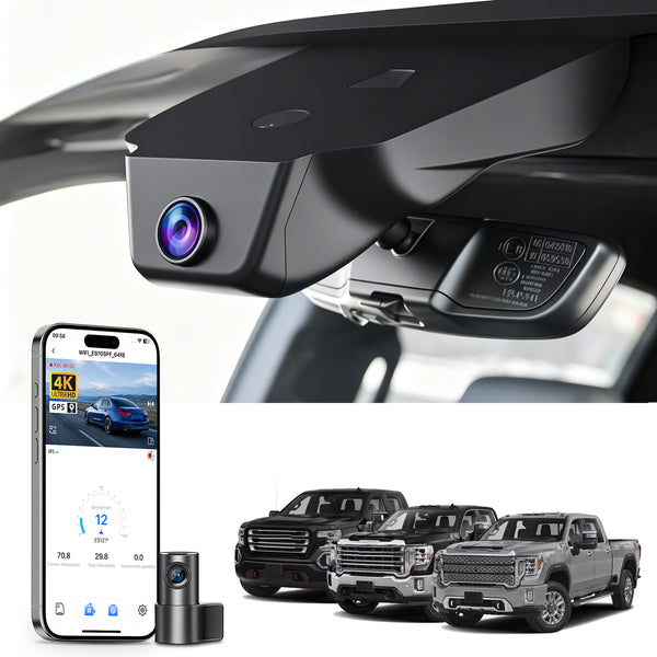Mangoal Caméra de tableau de bord avant 4K et arrière 1080p sur mesure pour GMC Sierra 1500 2022-2024 HD 2024 Pro SLE Elevation SLT AT4X Denali Ultimate (modèle C), look OEM intégré, vidéo UHD 2160P, capteur G, carte 128 Go