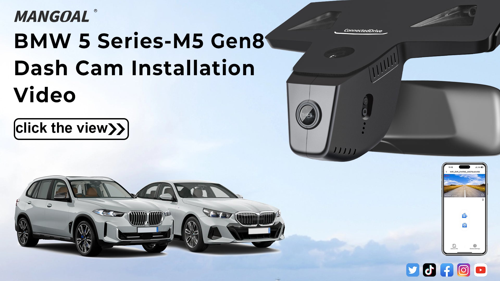 Charger la vidéo : Mangoal Front 4K & Rear 2K HDR Dash Cam, Dual STARVIS 2, for BMW 5 Series Gen8 G60 G61 G68 2024+ M5 G90 G99