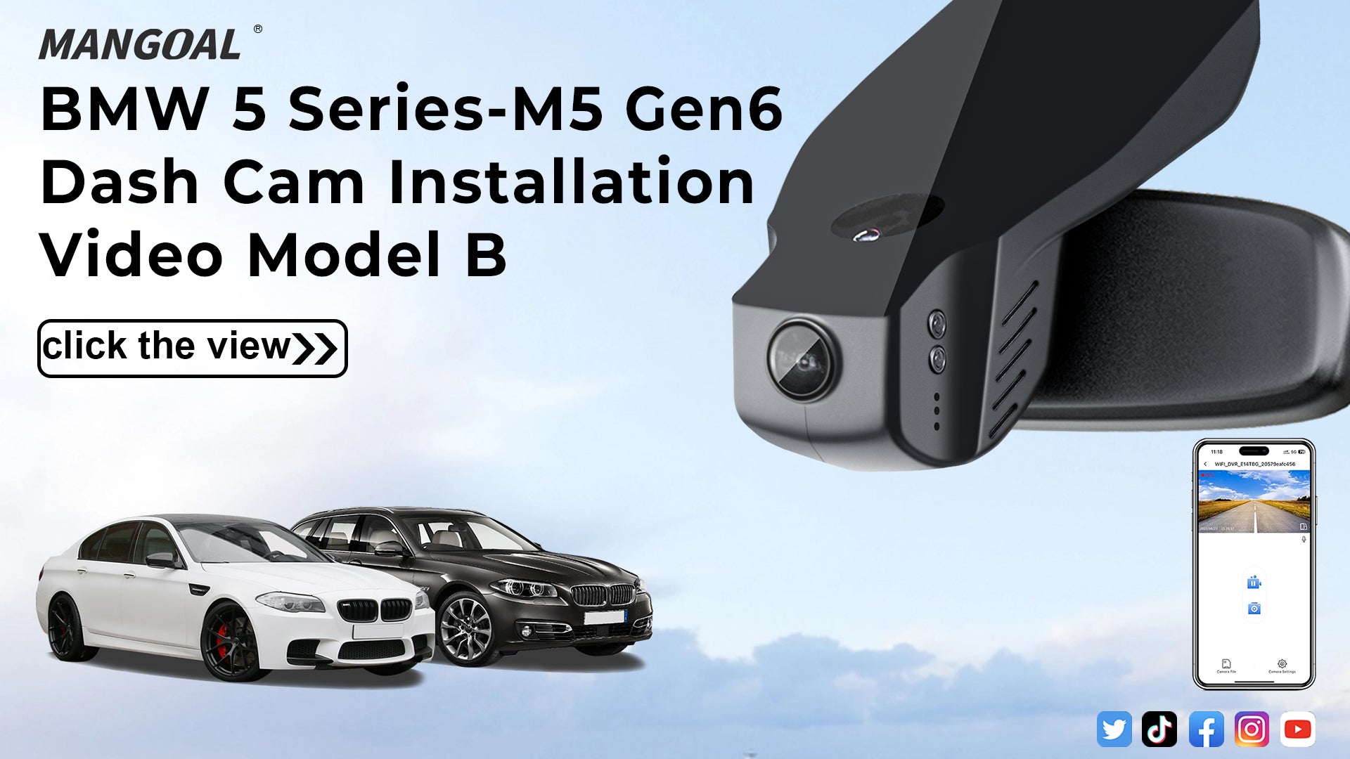 Load video: Mangoal Front 4K & Rear 2K HDR Dash Cam, Dual STARVIS 2, for BMW 5 Series Gen6 F07 F10 F11 F18 2014-2016 Select 2017 M5 F10(Model B)