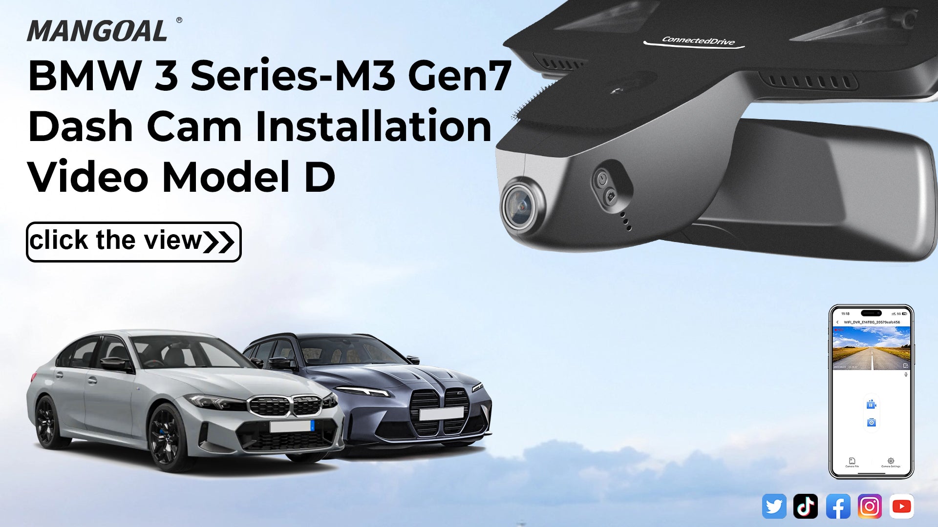 Charger la vidéo : Mangoal Front 4K & Rear 2K HDR Dash Cam, Dual STARVIS 2, for BMW 3-Series Gen7 G20 G21 G28 2020-2026 Select 2019 M3 G80 G81(Model D)