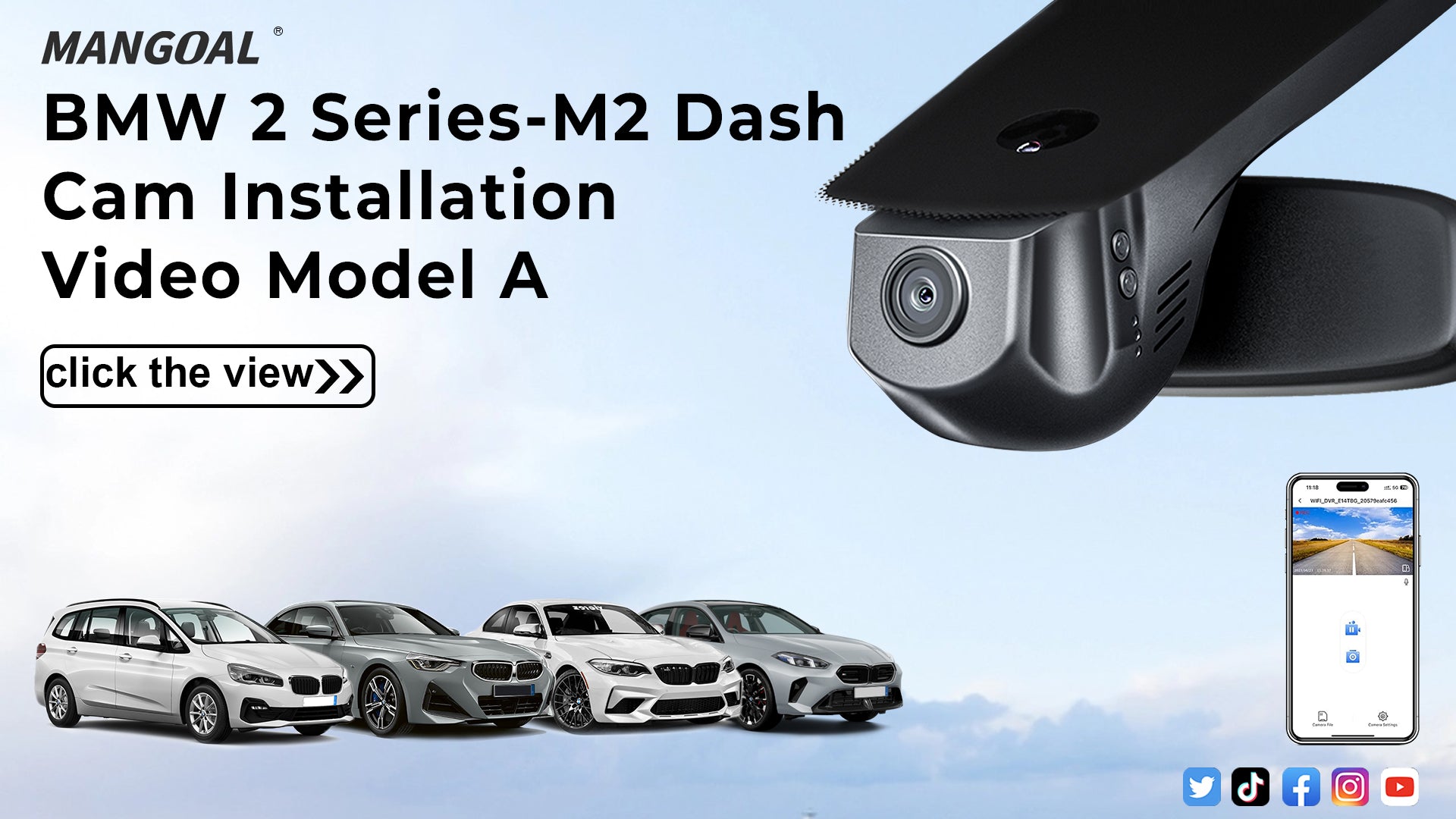 Charger la vidéo : Mangoal Front 4K & Rear 2K HDR Dash Cam, Dual STARVIS 2, for BMW 2 Series Coupé Convertible F22 F23 G42 Active Tourer Gran Tourer F45 F46 U06 Gran Coupé F44 M2 F87(Model A)