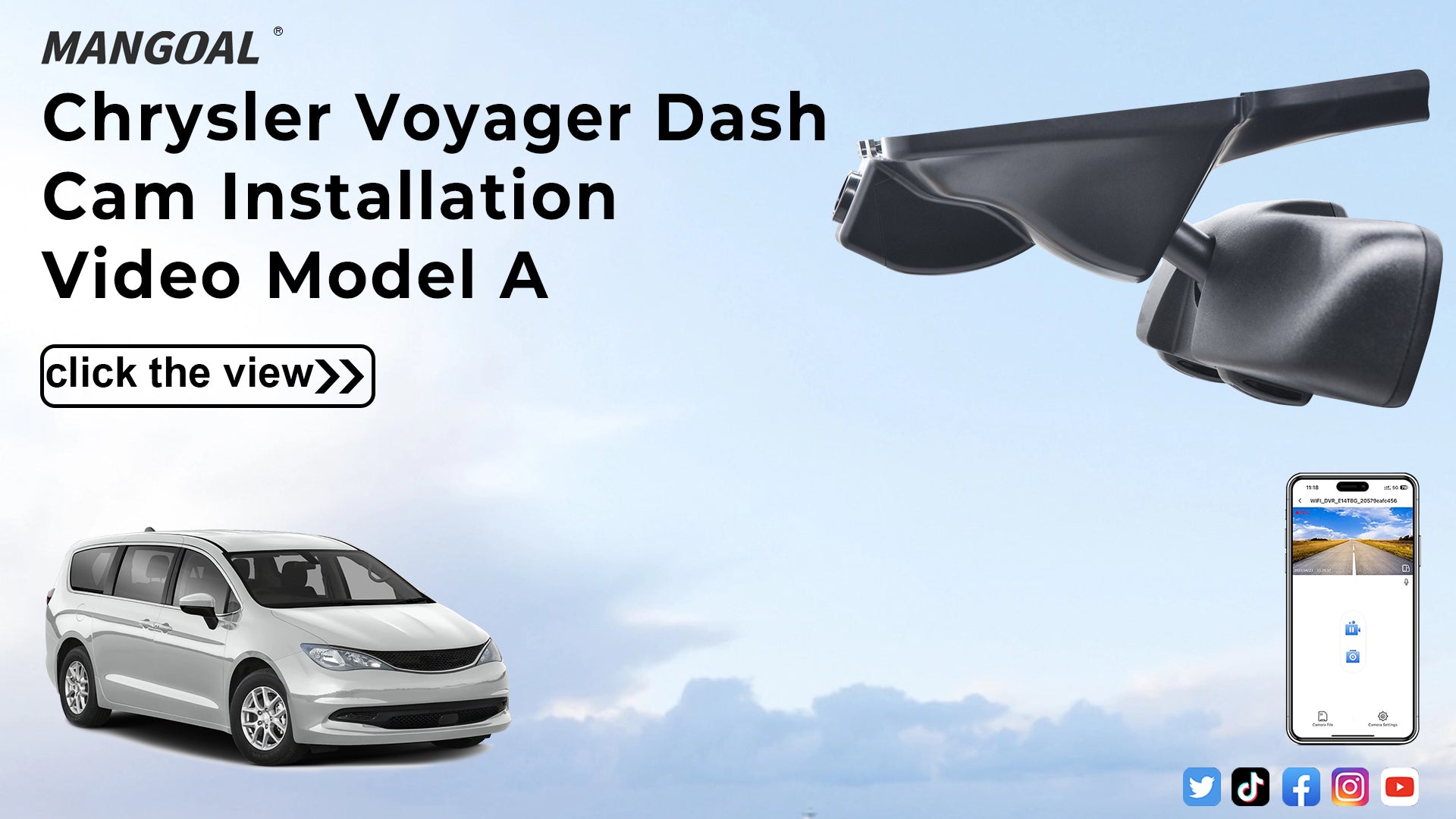 Charger la vidéo : Mangoal Front 4K & Rear 2K HDR Dash Cam, Dual STARVIS 2 for Chrysler Voyager Gen6 2020-2025 (Model A)