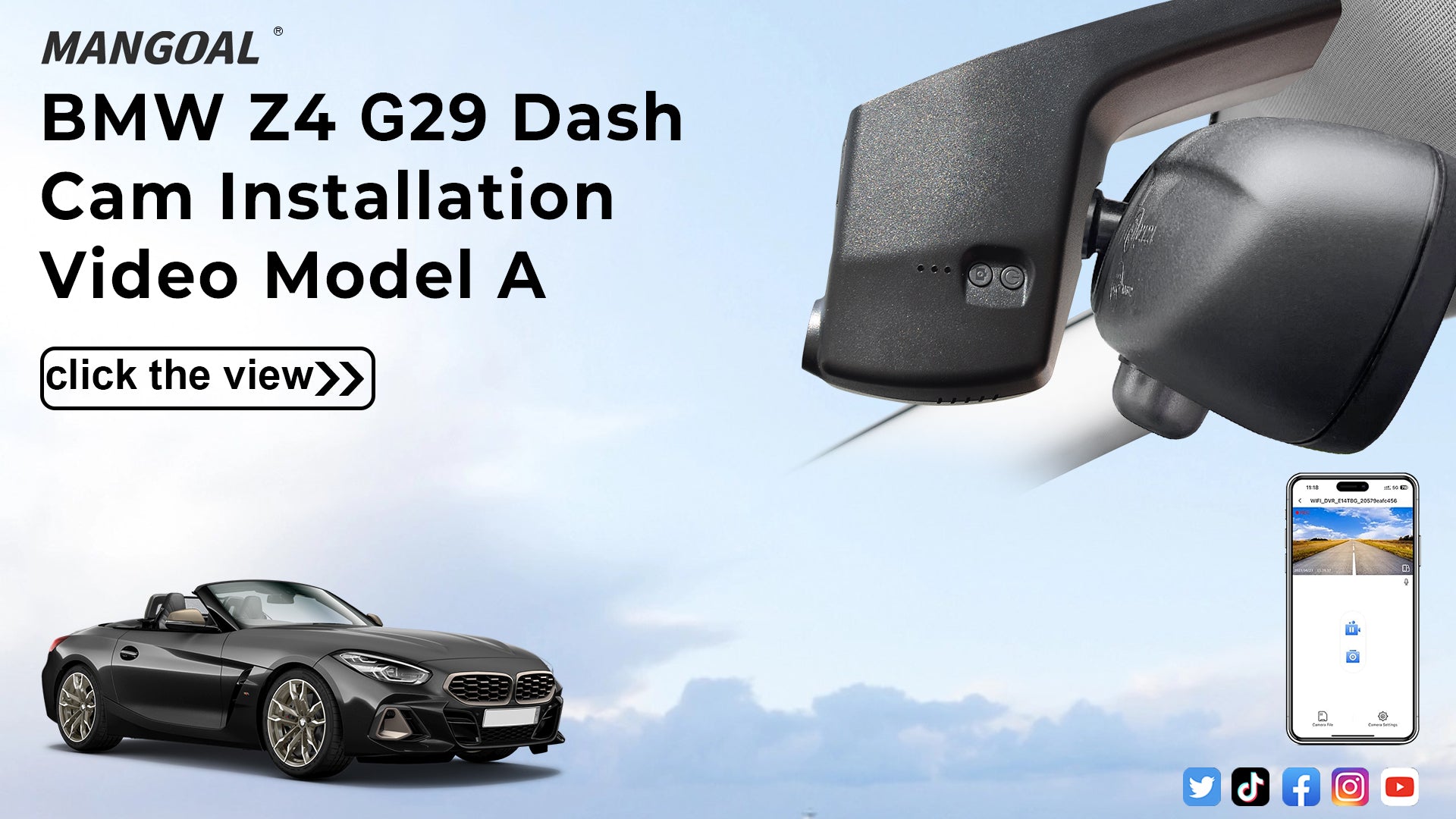 Charger la vidéo : Mangoal Front 4K & Rear 2K HDR Dash Cam, Dual STARVIS 2, for BMW Z4 G29 2019-2026(Model A)
