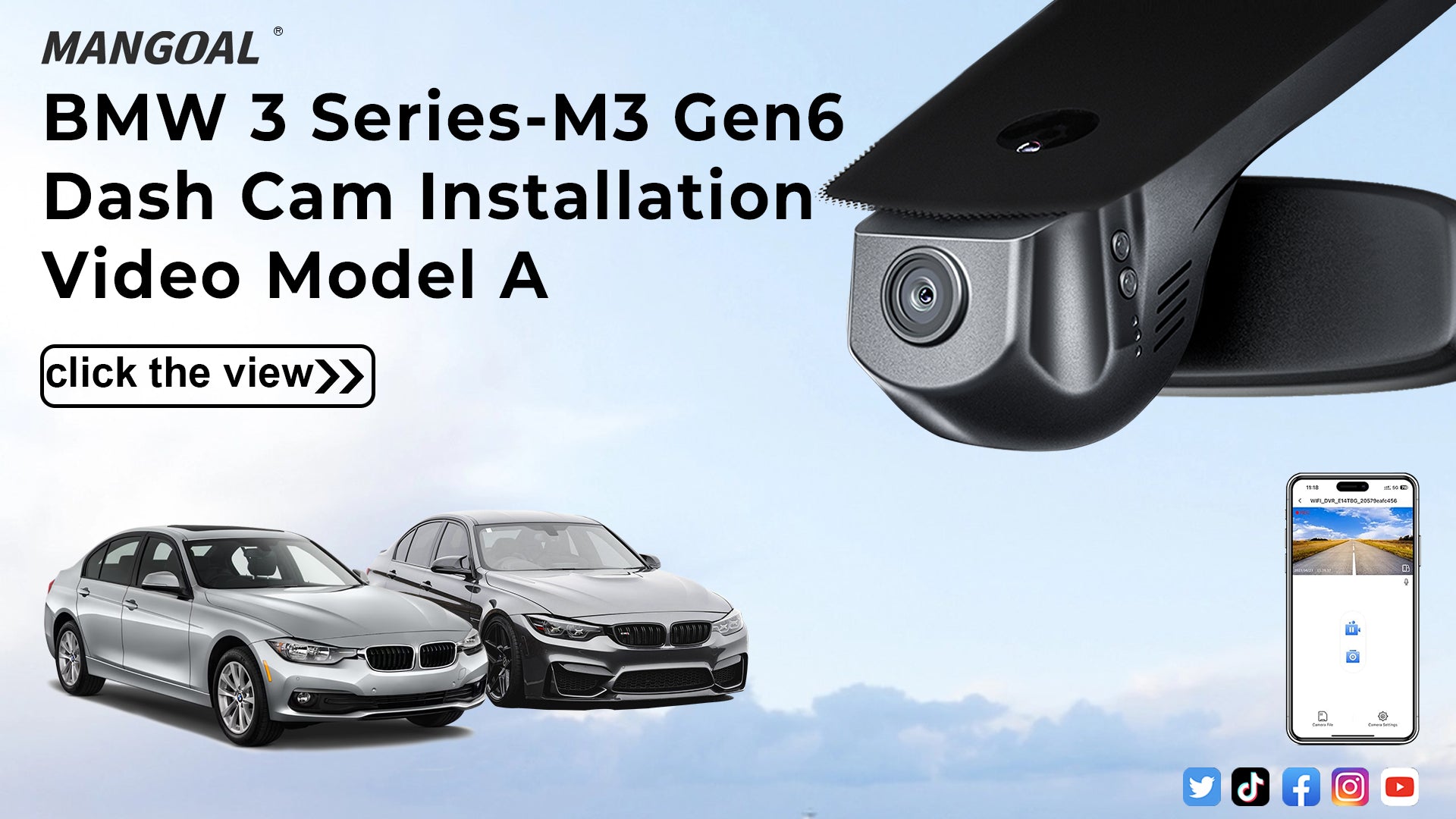 Load video: Mangoal Front 4K & Rear 2K HDR Dash Cam, Dual STARVIS 2, for BMW 3-Series Gen6 F30 F31 F34 F35 2012-2018 Select 2019 M3 F80(Model A)
