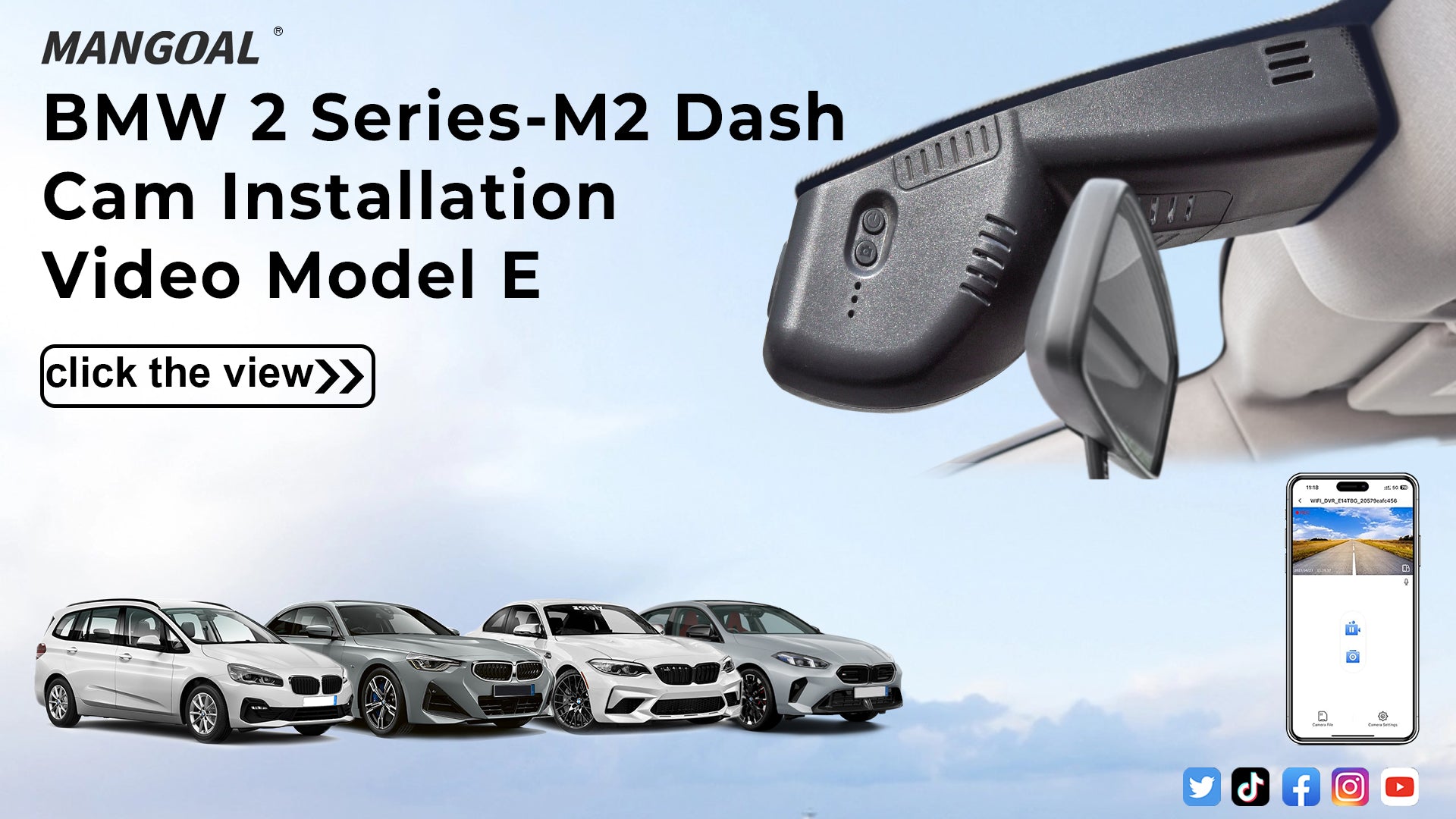 Load video: Mangoal Front 4K HDR Dash Cam STARVIS 2 for BMW 2 Series Coupé Convertible F22 F23 G42 Active Tourer Gran Tourer F45 F46 U06 Gran Coupé F44 M2 F87(Model E)