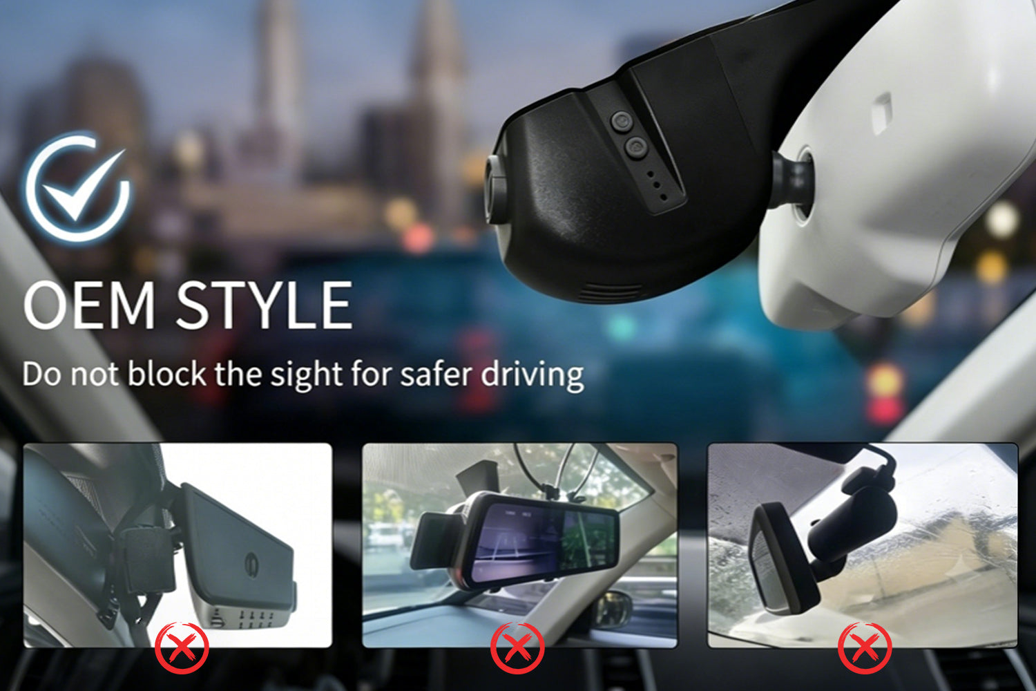 Mangoal front and front-rear dash cam with factory-fit design. Built-in rearview mirror won't block driver's view for safer driving