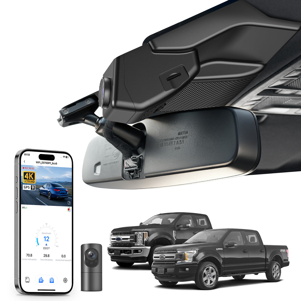 MANGOAL 4K STARVIS 2 Dash Cam (GPS Included) for Ford F150 2018–2020, F250 F350 F450 2020–2022(C)