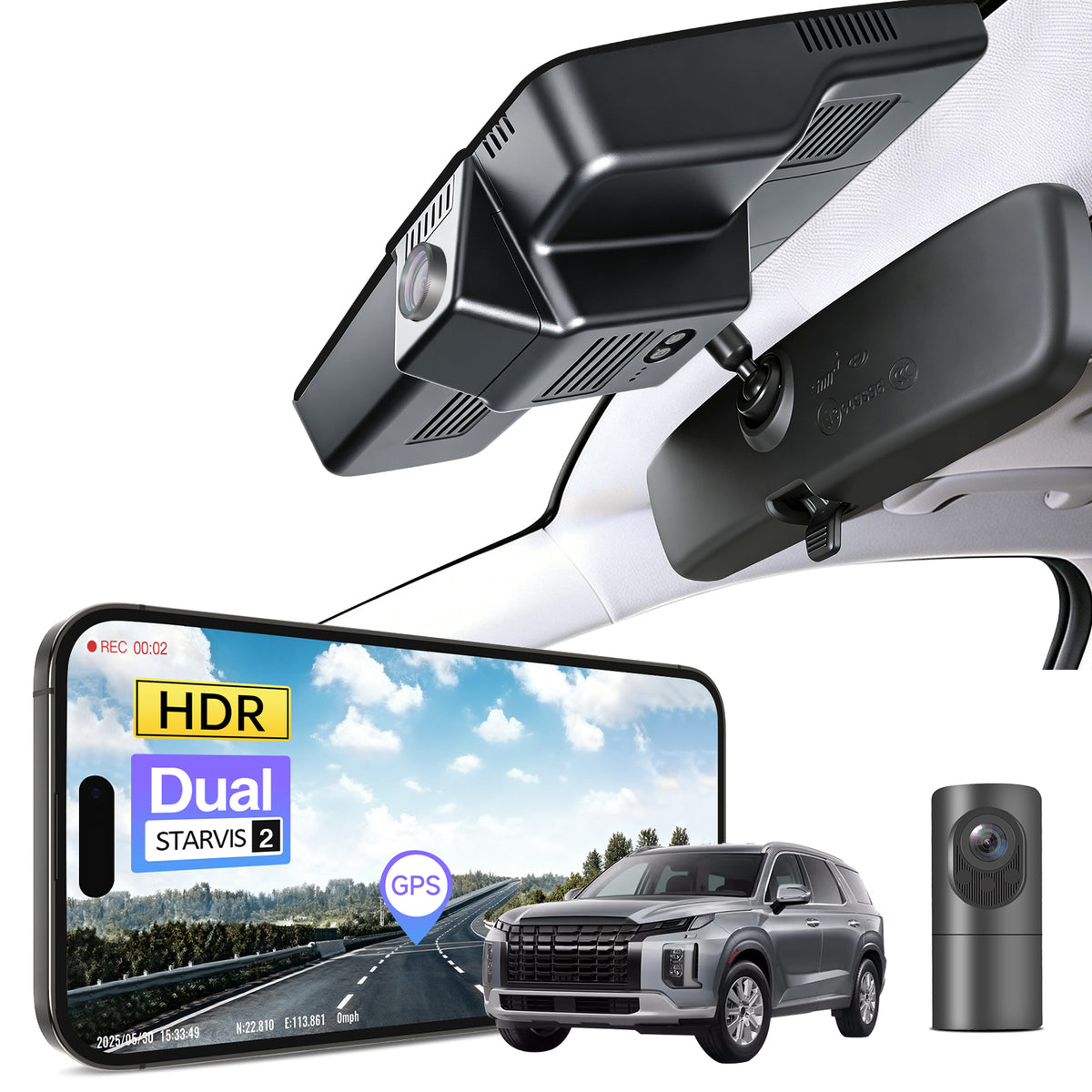 MANGOAL 4K STARVIS 2 Dash Cam (GPS Included) for Hyundai Palisade 2023–2025 (LHD,Left-hand drive）