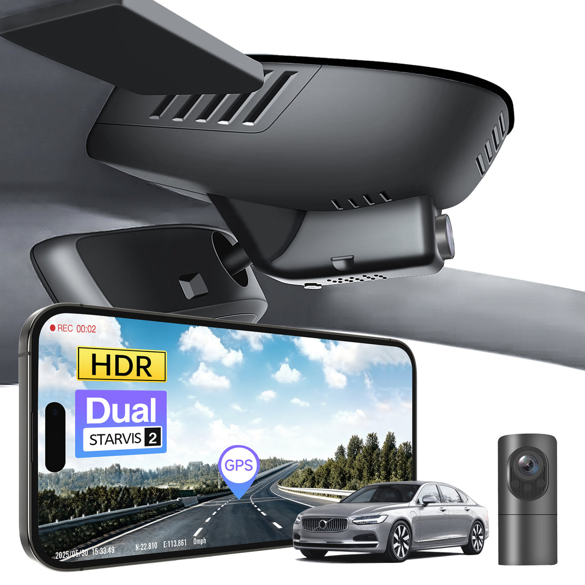 MANGOAL 4K STARVIS 2 Dash Cam (GPS Included) for Volvo S90 & V90 Cross Country 2022–2024 (Model B)