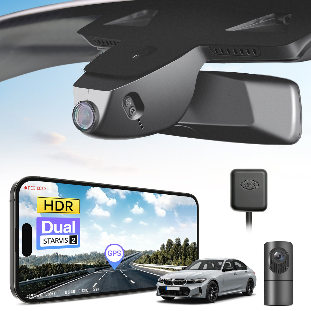 MANGOAL 4K STARVIS 2 Dash Cam (GPS Included) for BMW 3-Series Gen7 G20 G21 G28 2020–2027 Select 2019 M3 G80 G81(Model D)