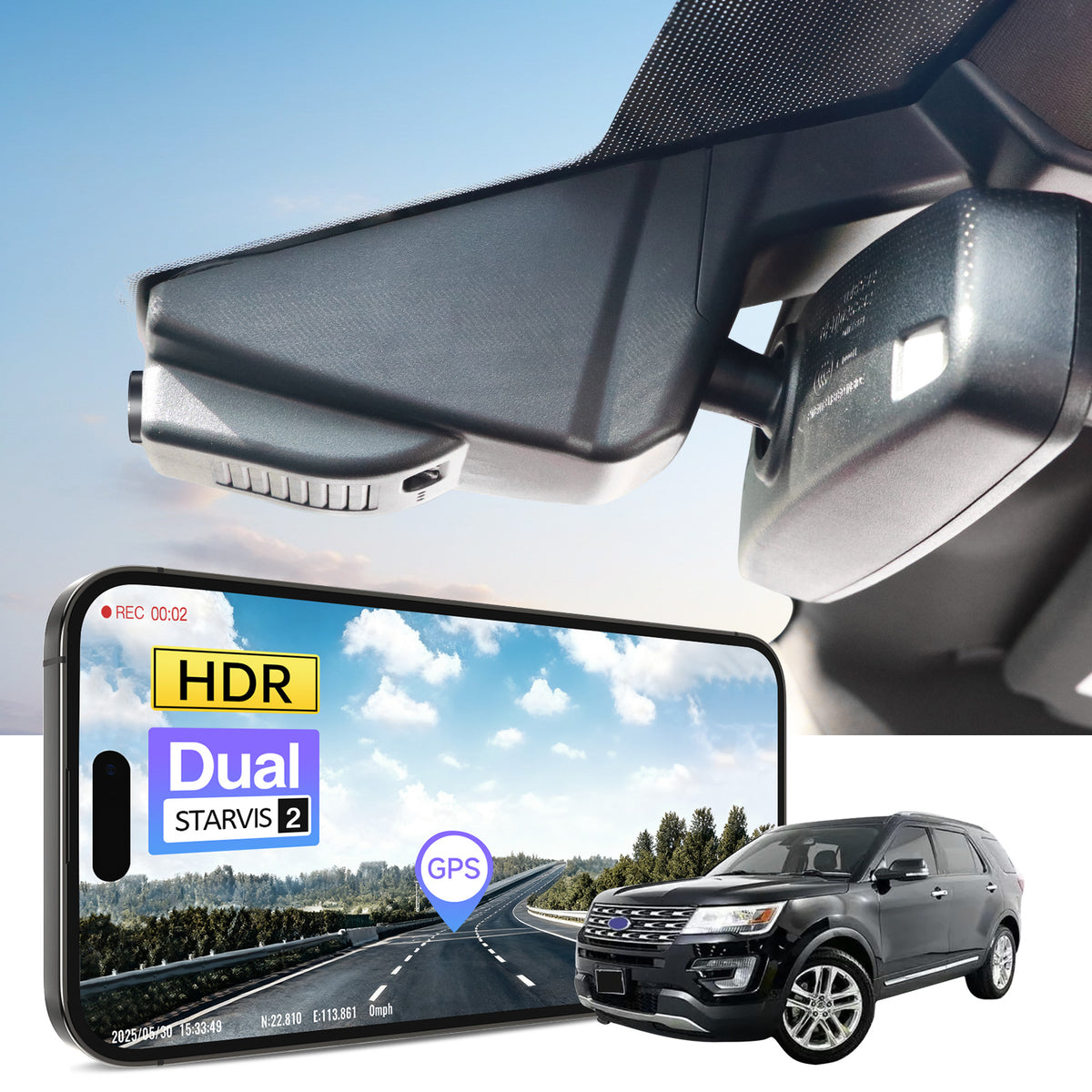 MANGOAL 4K STARVIS 2 Dash Cam (GPS Included) for Ford Taurus 2013–2019 Model B (LHD, Left-hand drive)