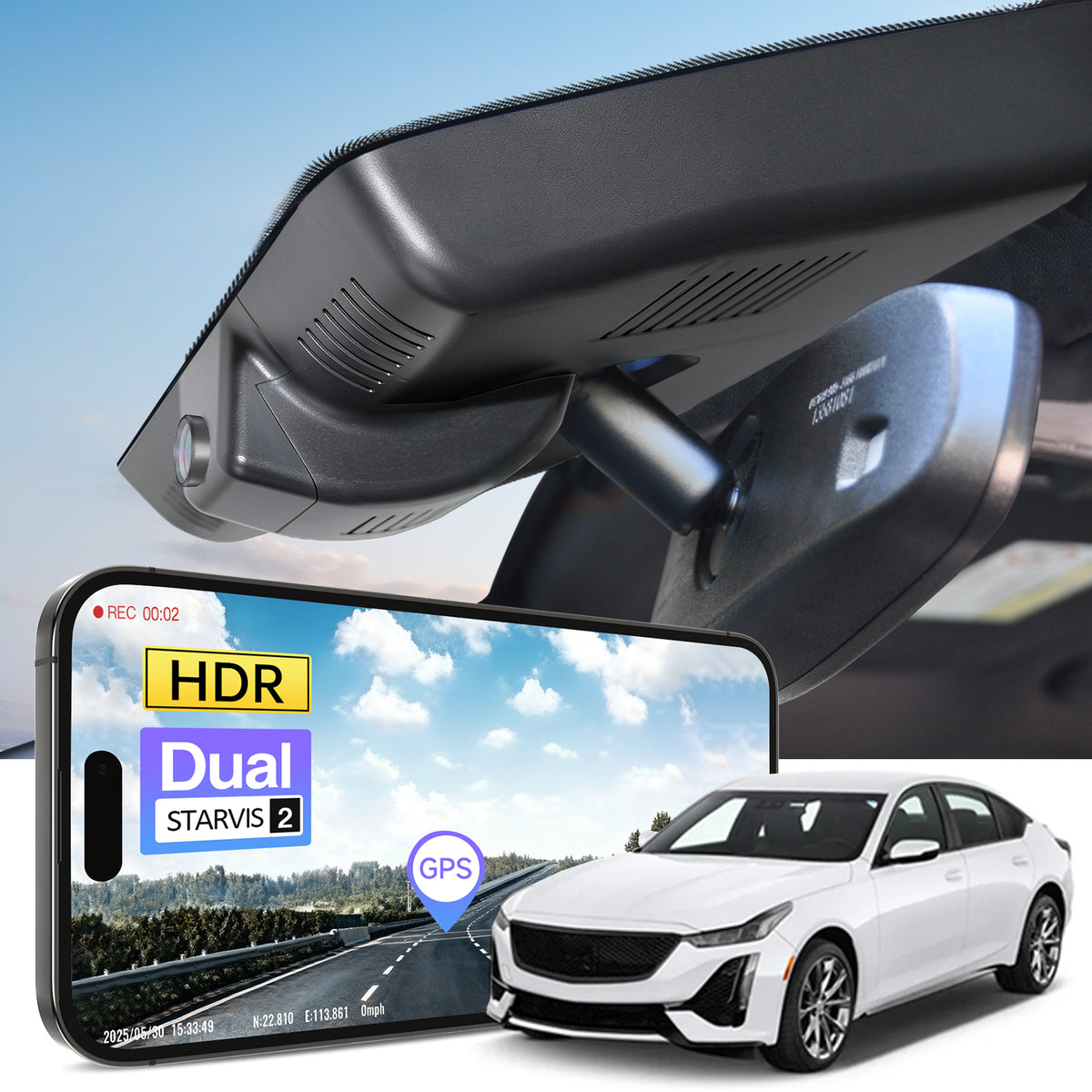 MANGOAL 4K STARVIS 2 Dash Cam (GPS Included) for Cadillac CT5/CT5 V 2025-2026 (Model B)