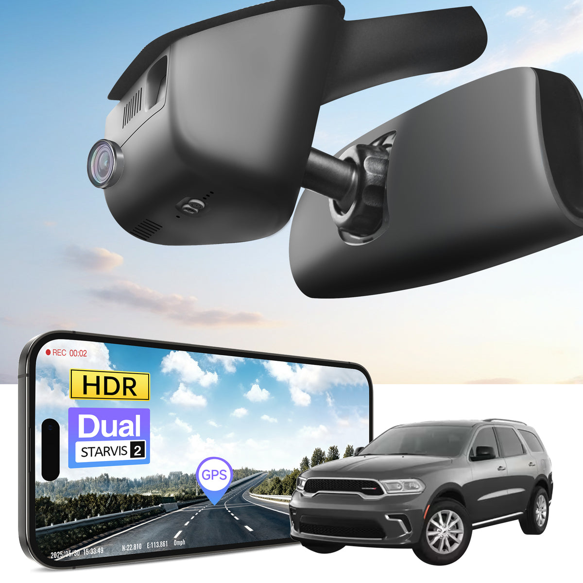 MANGOAL 4K STARVIS 2 Dash Cam (GPS Included) for Dodge Durango 2016–2026 (Model A)