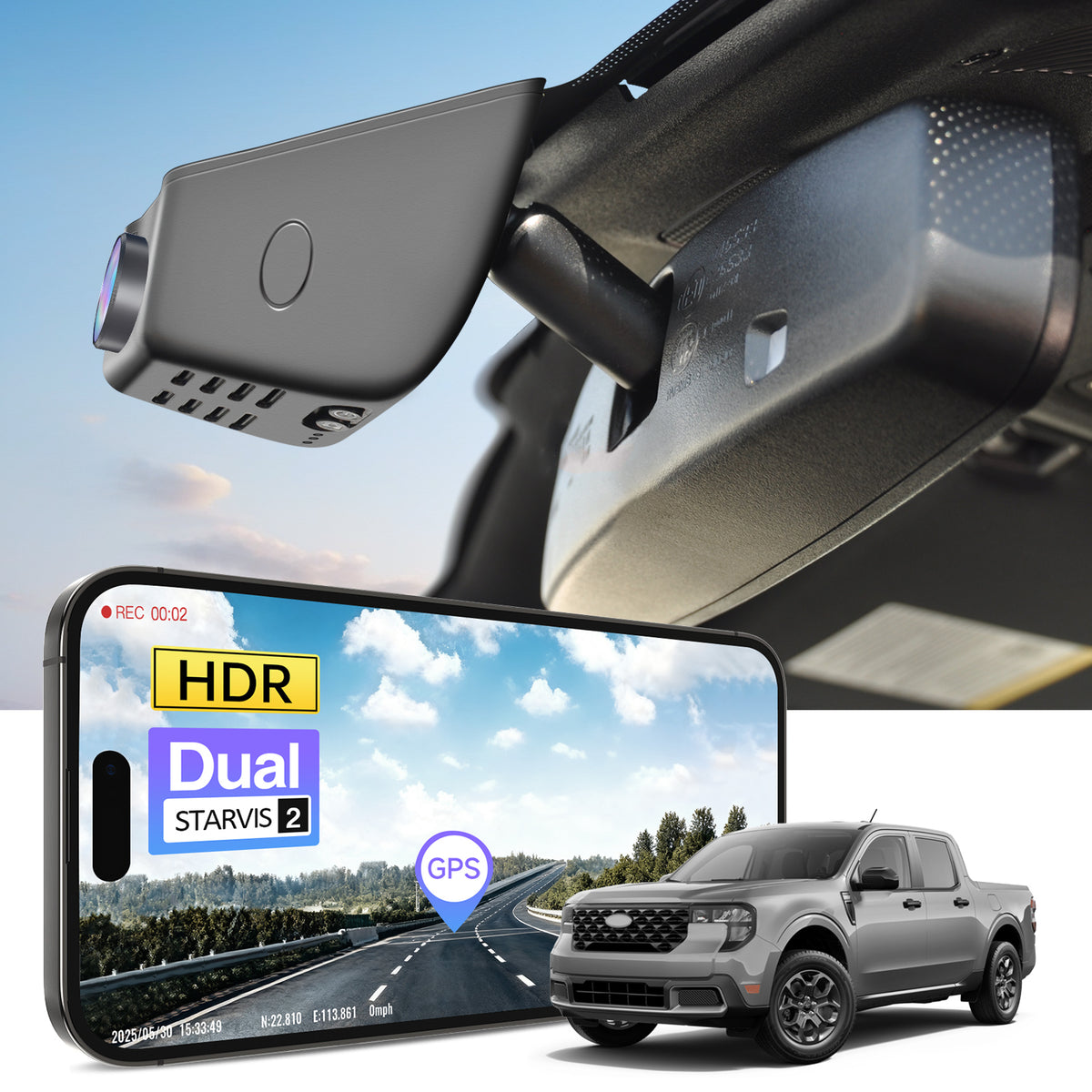 MANGOAL 4K STARVIS 2 Dash Cam (GPS Included) for Ford 1st Gen Maverick 2025 2026(Model B)