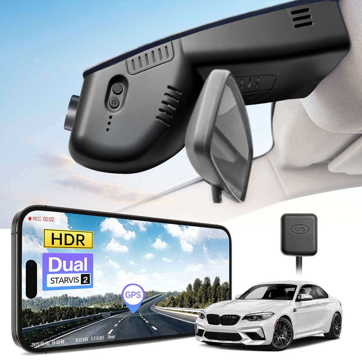 MANGOAL 4K STARVIS 2 Dash Cam (GPS Included) for BMW 2 Series Coupé Convertible F22 F23 G42 Active Tourer Gran Tourer F45 F46 U06 Gran Coupé F44 M2 F87(Model E)