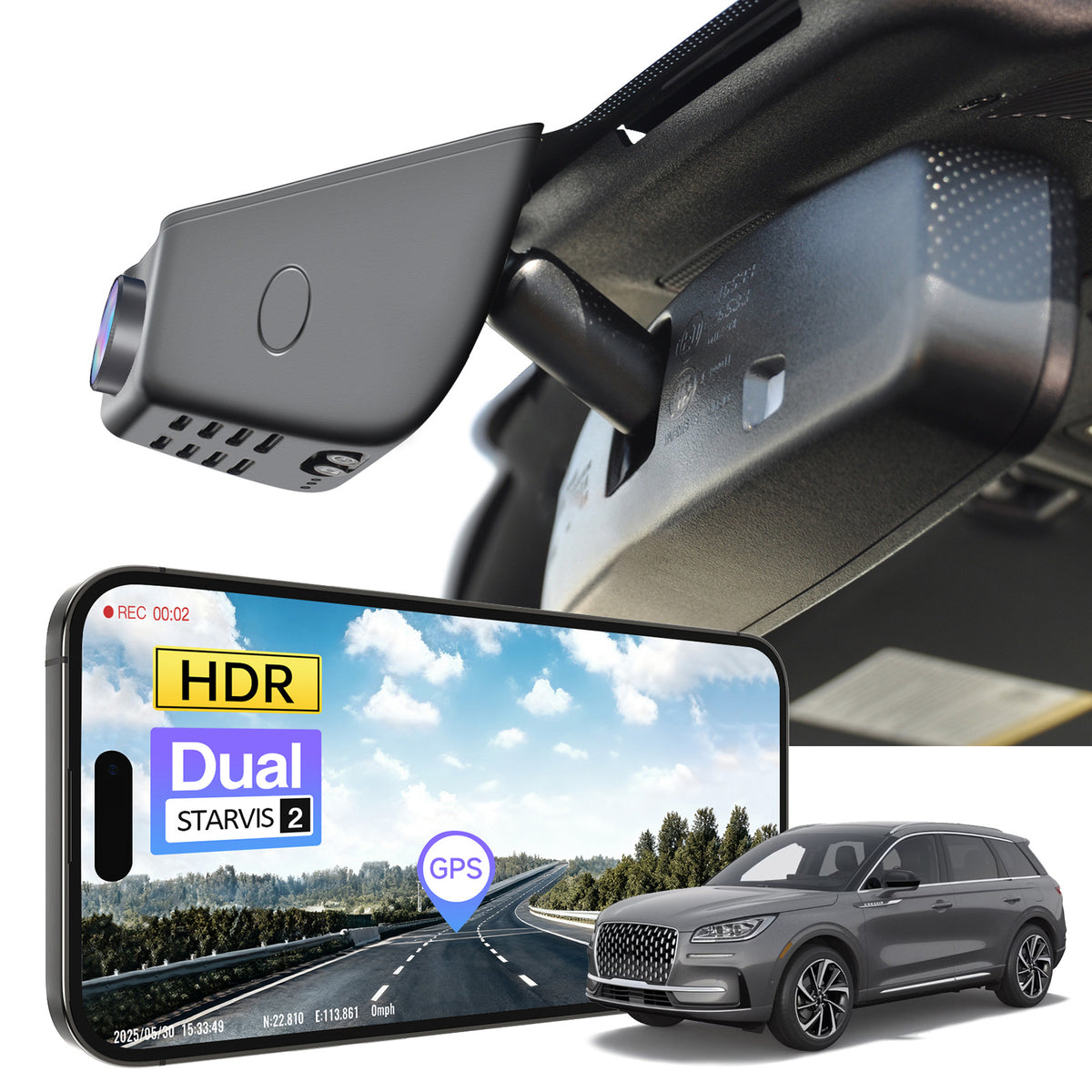 MANGOAL 4K STARVIS 2 Dash Cam (GPS Included) for Lincoln Nautilus Gen1 U540, Navigator Gen4, Aviator, Corsair