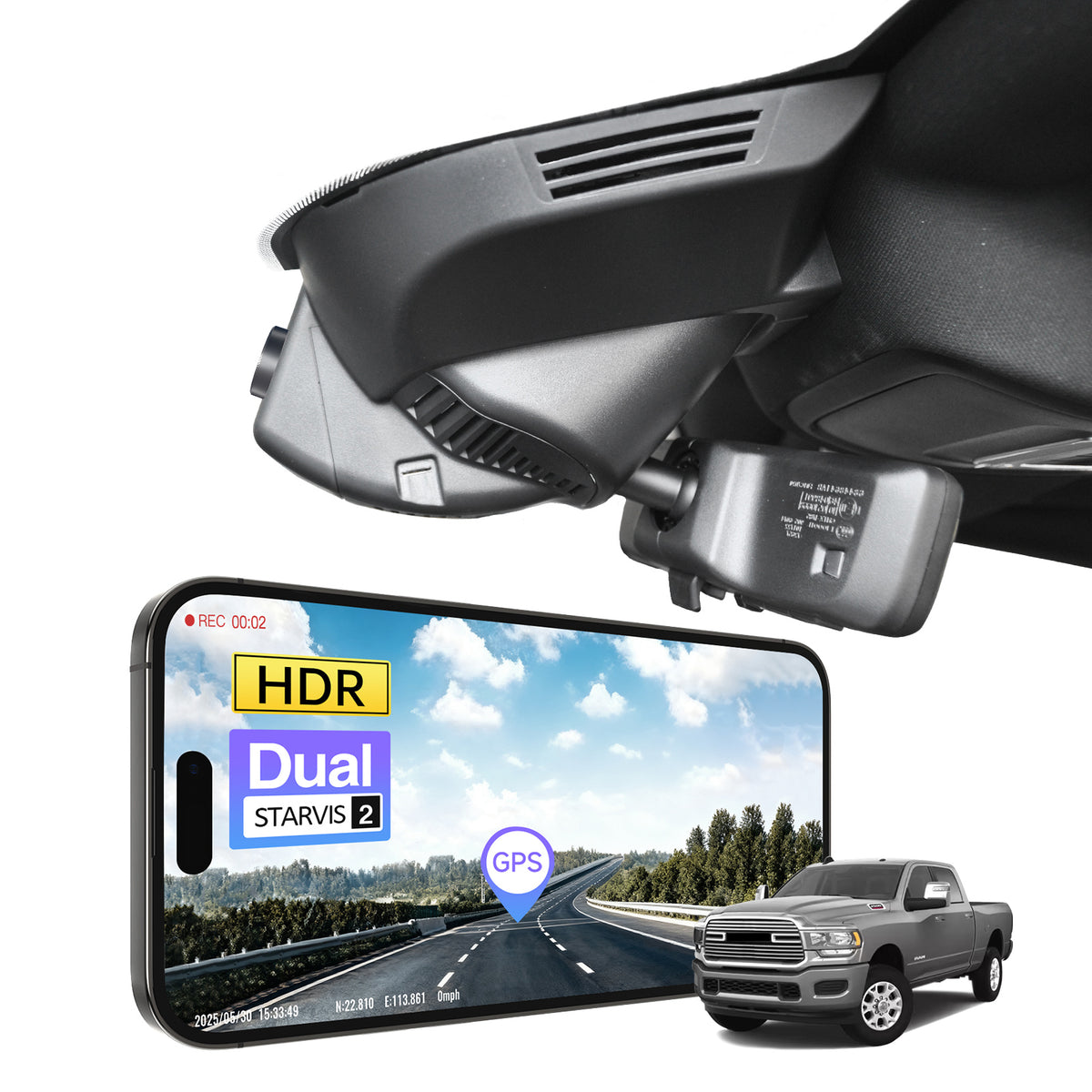 MANGOAL 4K STARVIS 2 Dash Cam (GPS Included) for Dodge RAM 2500/3500 2019–2026 Model F (LHD, Left-hand drive)