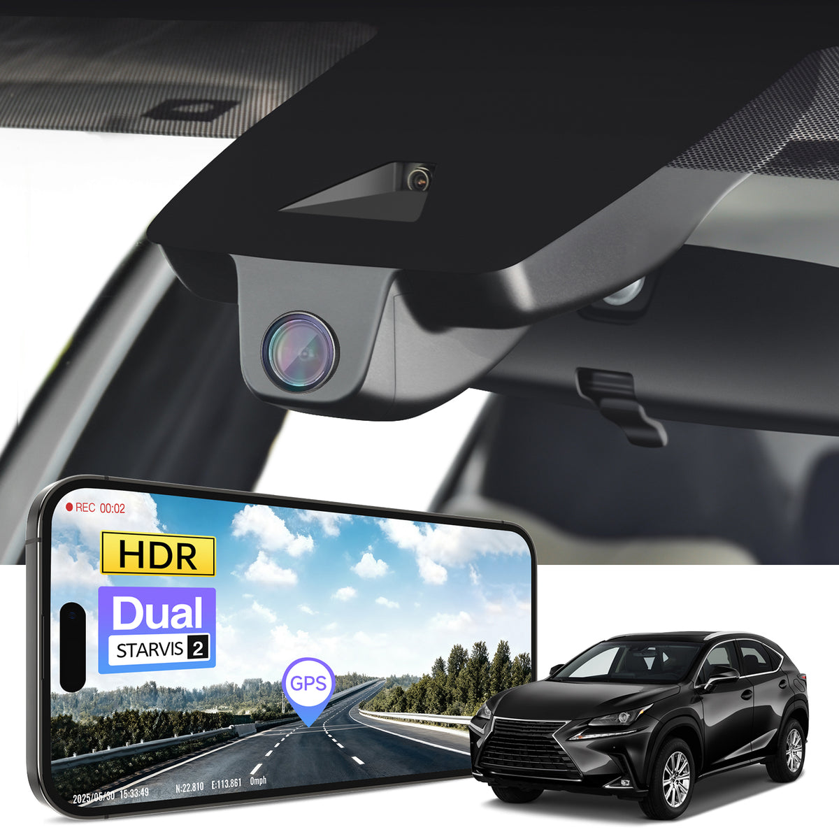 MANGOAL 4K STARVIS 2 Dash Cam (GPS Included) for Lexus NX 2018–2021(Model B)