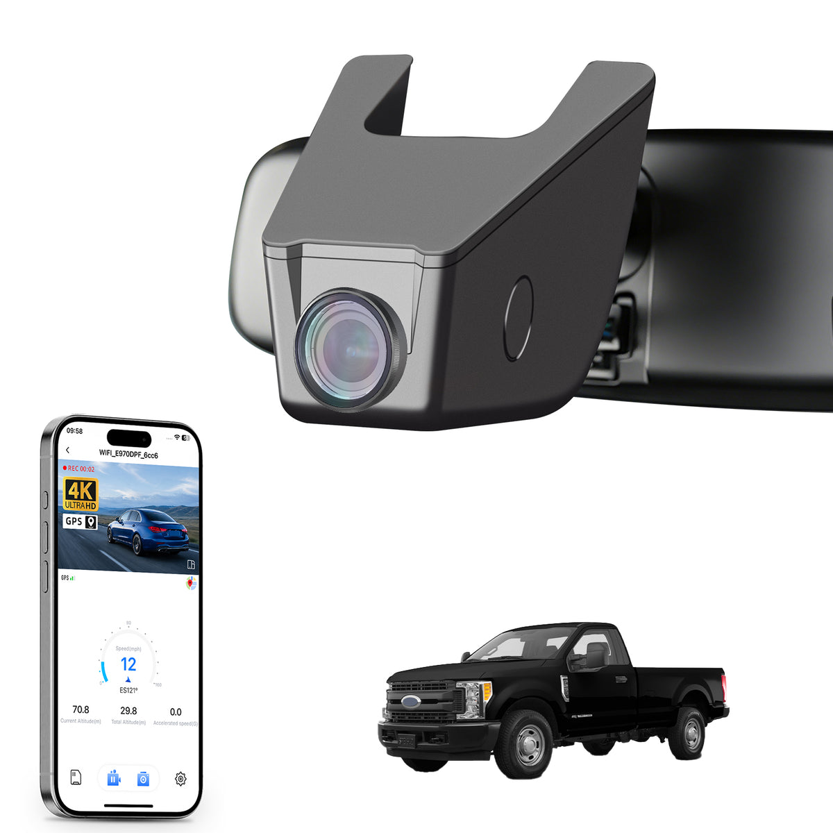 MANGOAL 4K STARVIS 2 Dash Cam (GPS Included) for Ford F150 2013–2017, F250 F350 F450 2015–2019 (A)