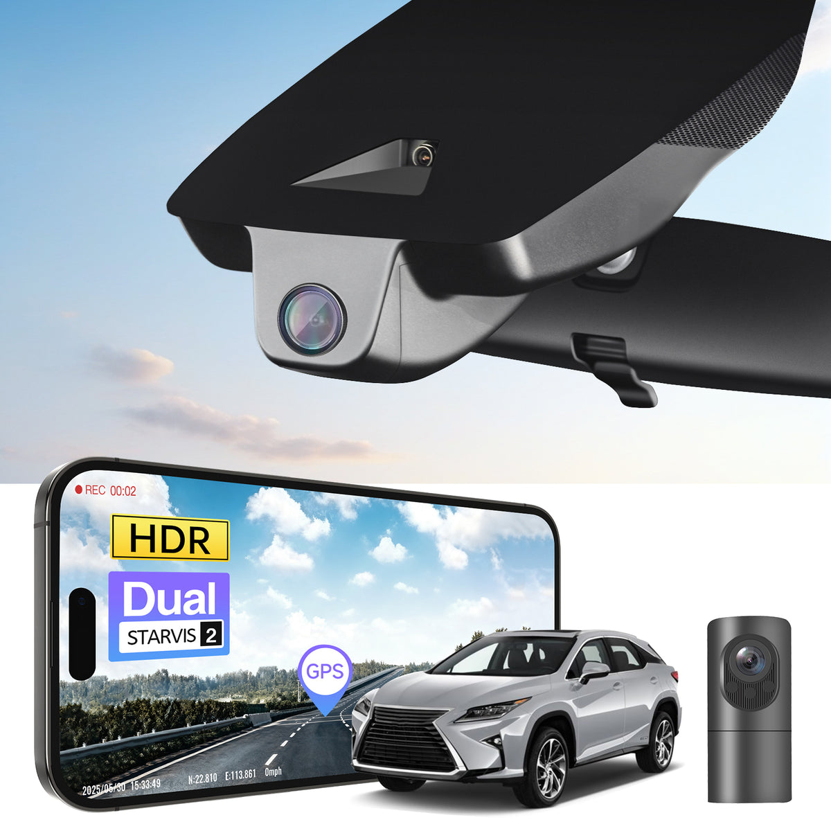 MANGOAL 4K STARVIS 2 Dash Cam (GPS Included) for Lexus RX 2018–2022 (Model B)