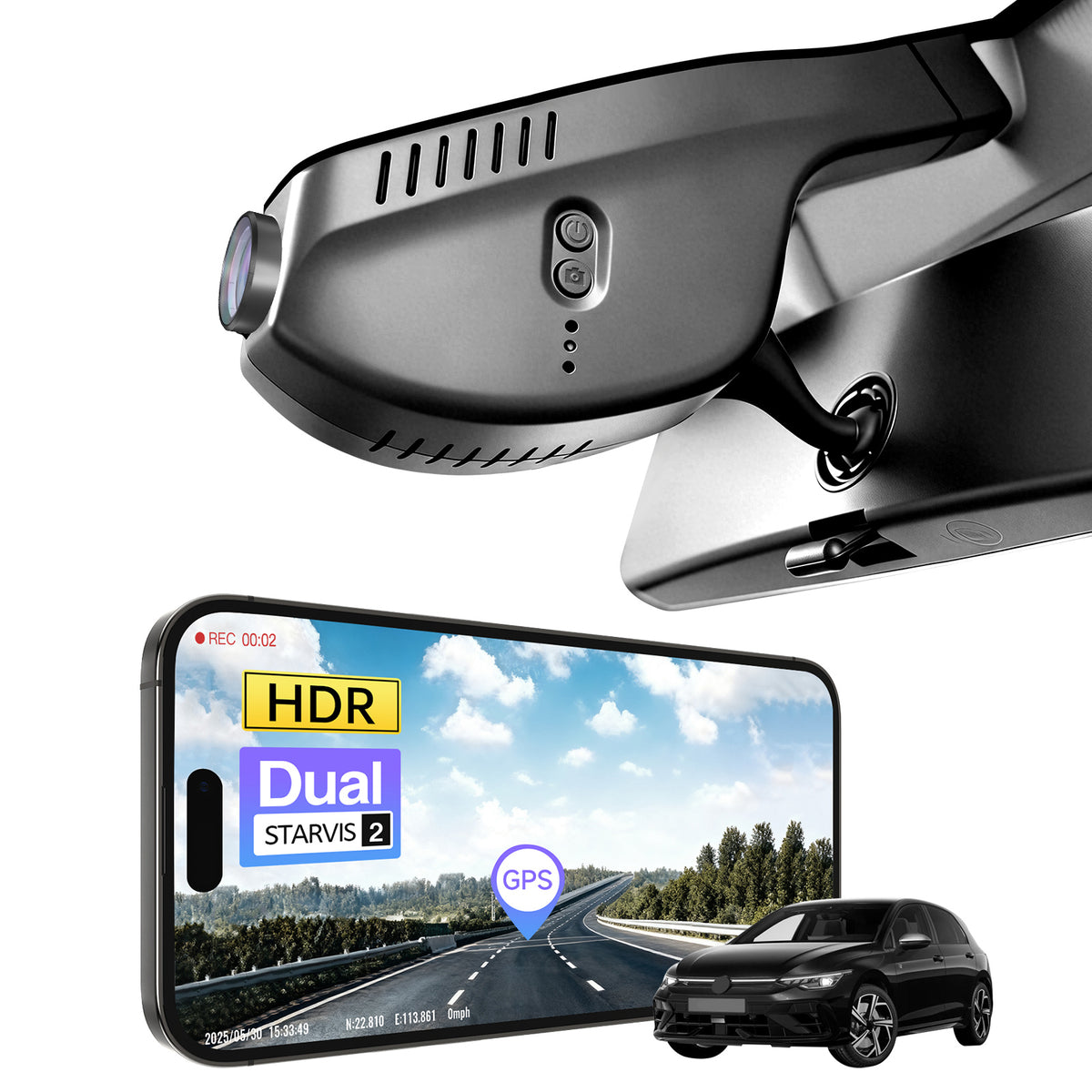 MANGOAL 4K STARVIS 2 Dash Cam (GPS Included) for Volkswagen Golf & Golf GTI & Golf R MK 7/7.5/8 2015–2025 (Model A )