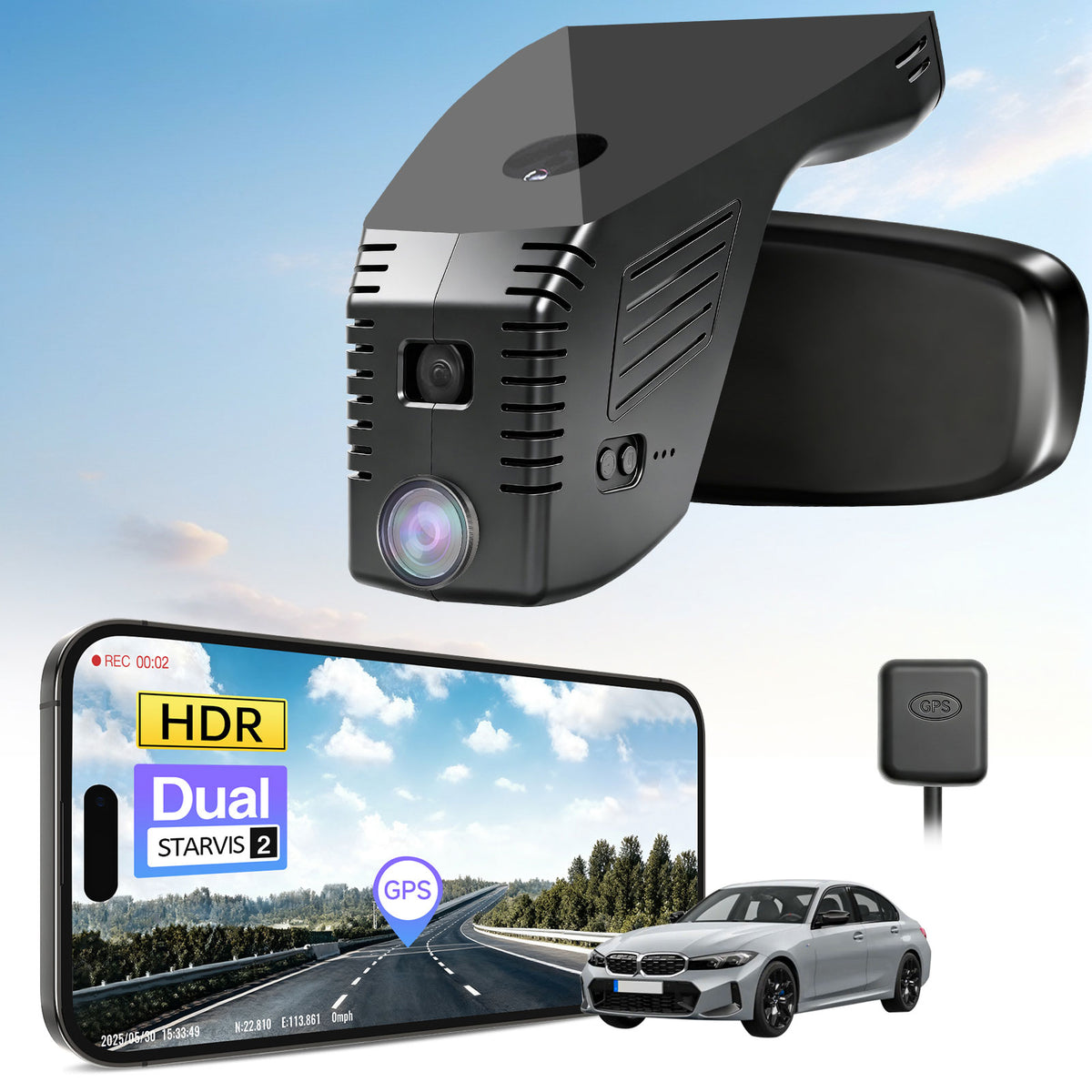 MANGOAL 4K STARVIS 2 Dash Cam (GPS Included) for BMW 3-Series Gen7 G20 G21 G28 2020–2027 Select 2019 M3 G80 G81(Model A)
