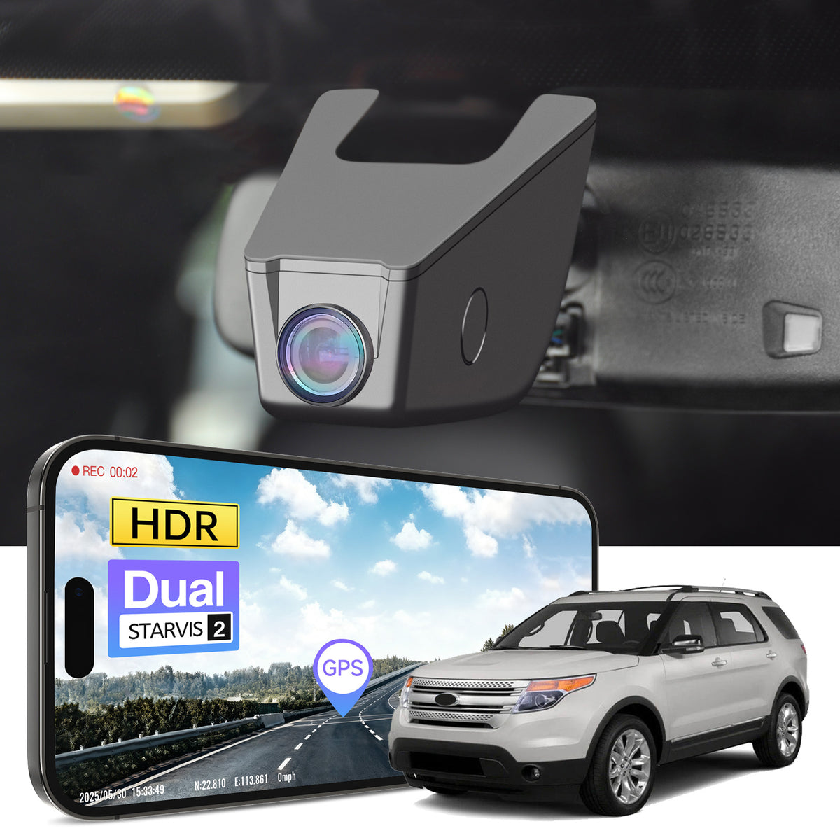 MANGOAL 4K STARVIS 2 Dash Cam (GPS Included) for Ford Explorer U502 2011–2019(Model B)