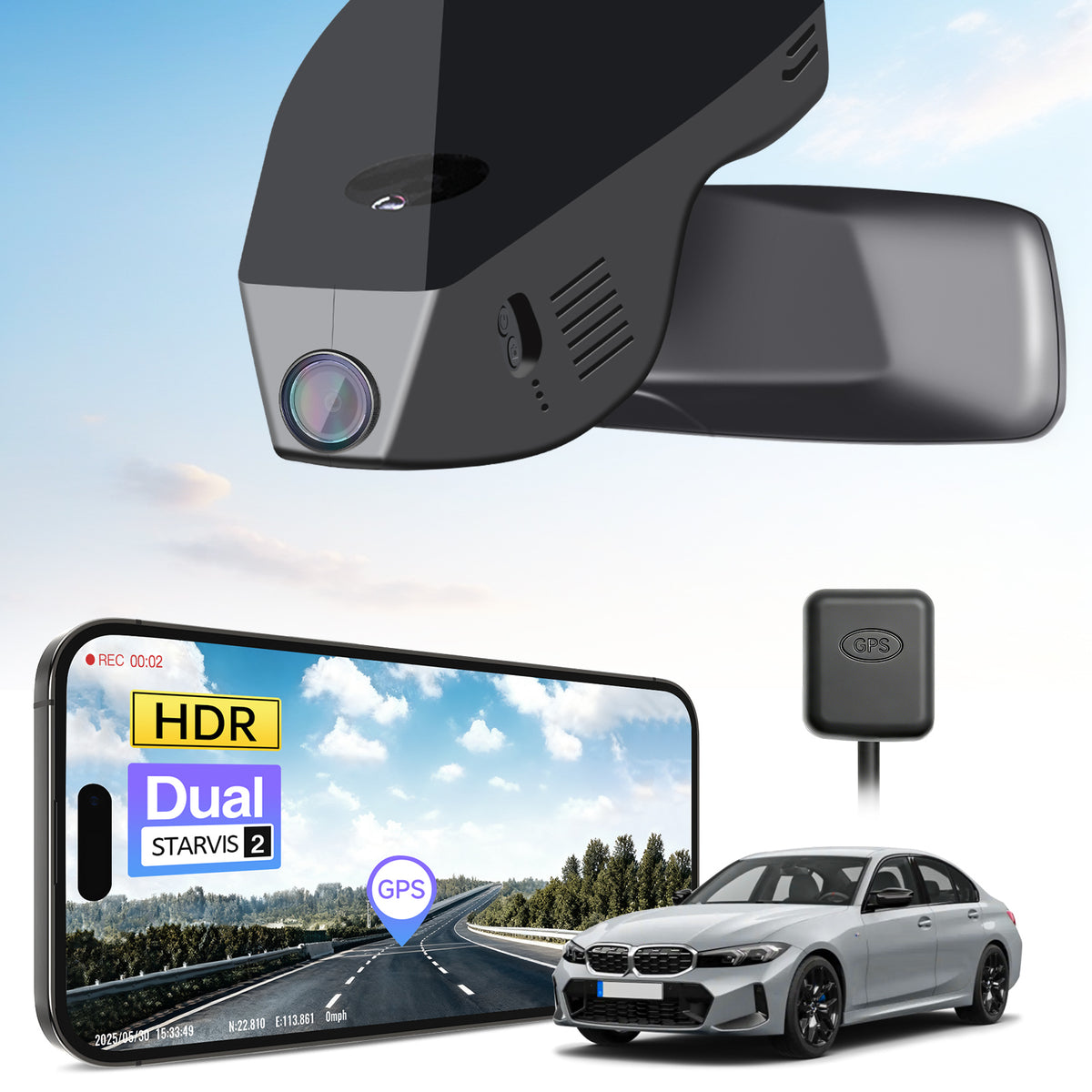 MANGOAL 4K STARVIS 2 Dash Cam (GPS Included) for BMW 3-Series Gen7 G20 G21 G28 2020–2027 Select 2019 M3 G80 G81(Model C)