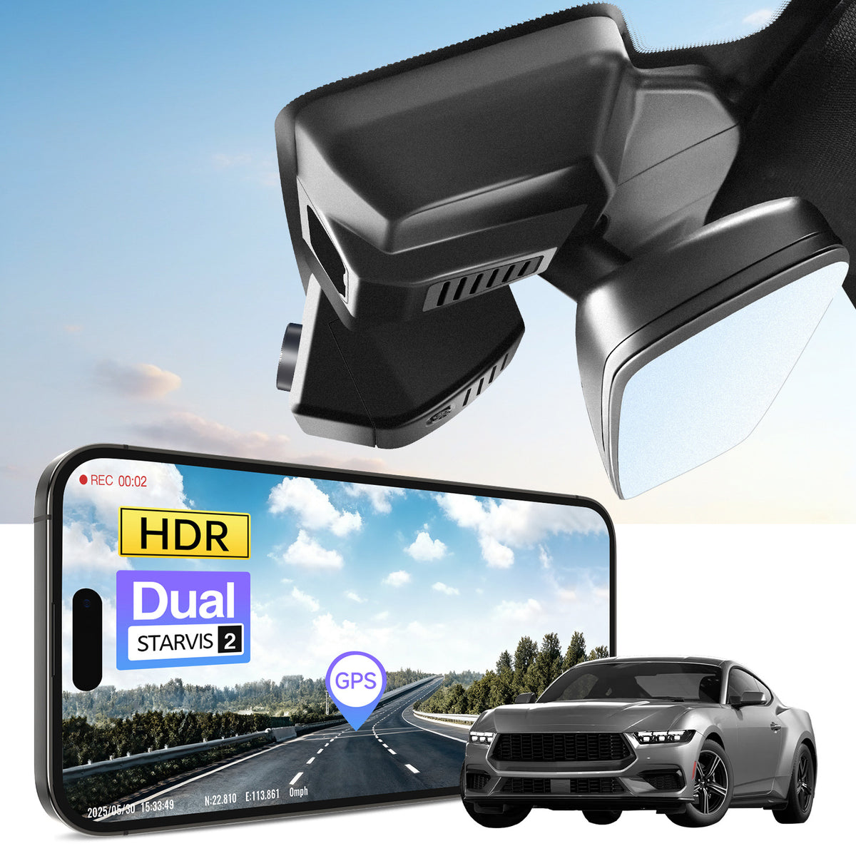 MANGOAL 4K STARVIS 2 Dash Cam (GPS Included) for Ford Mustang Gen7 2024–2026 Model C (LHD, Left-hand drive)