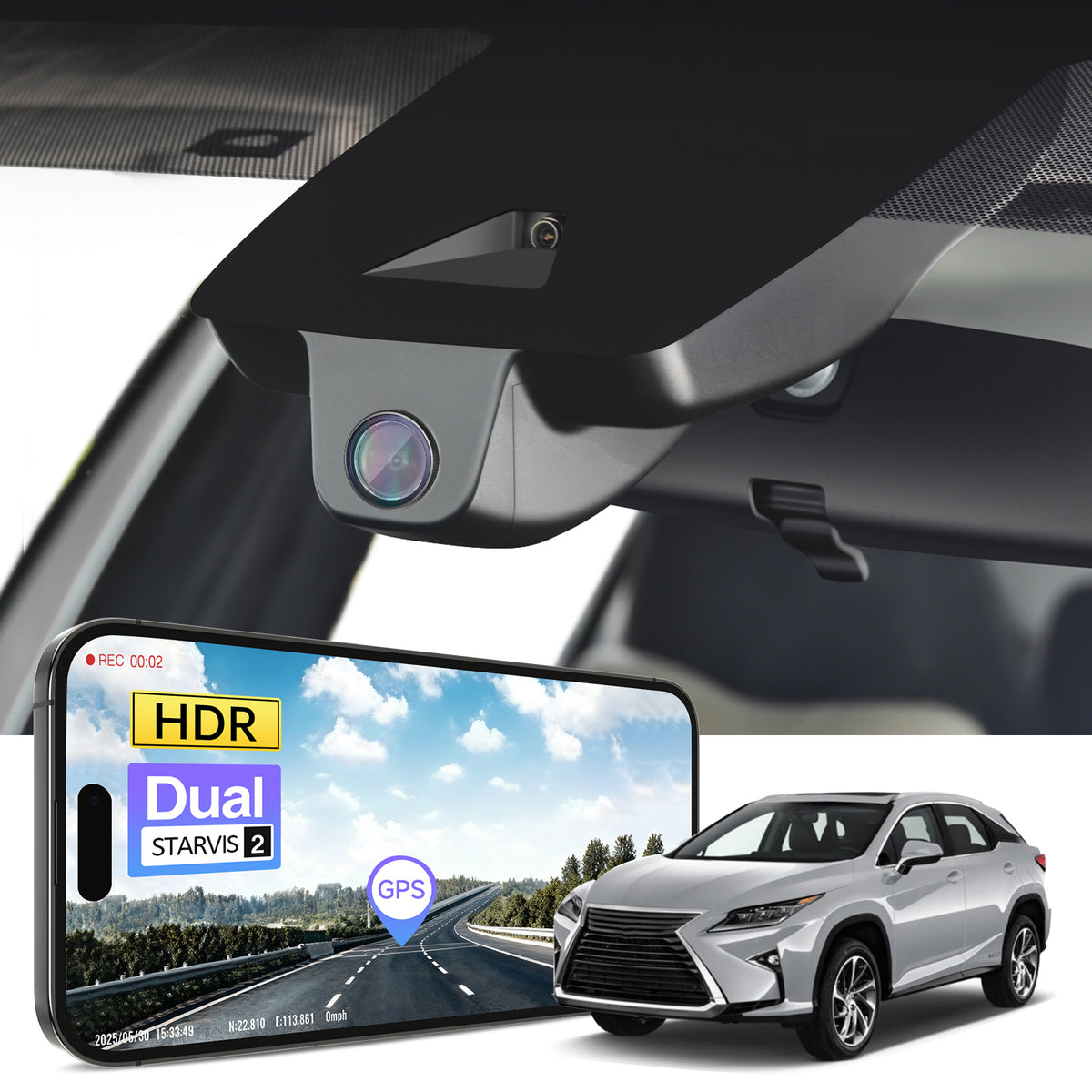 MANGOAL 4K STARVIS 2 Dash Cam (GPS Included) for Lexus RX 2018–2022 (Model B)