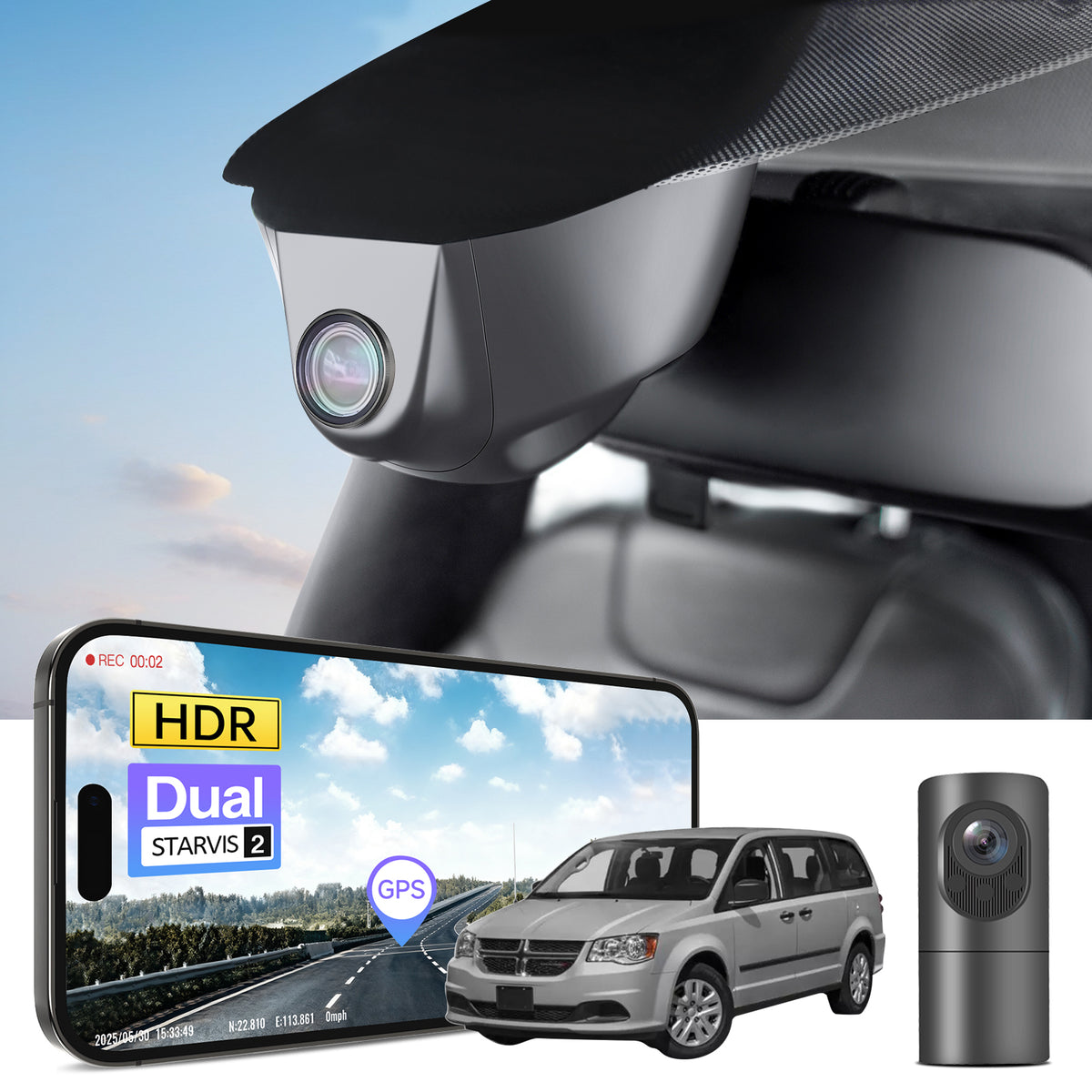MANGOAL 4K STARVIS 2 Dash Cam (GPS Included) for Dodge Grand Caravan 2018–2020