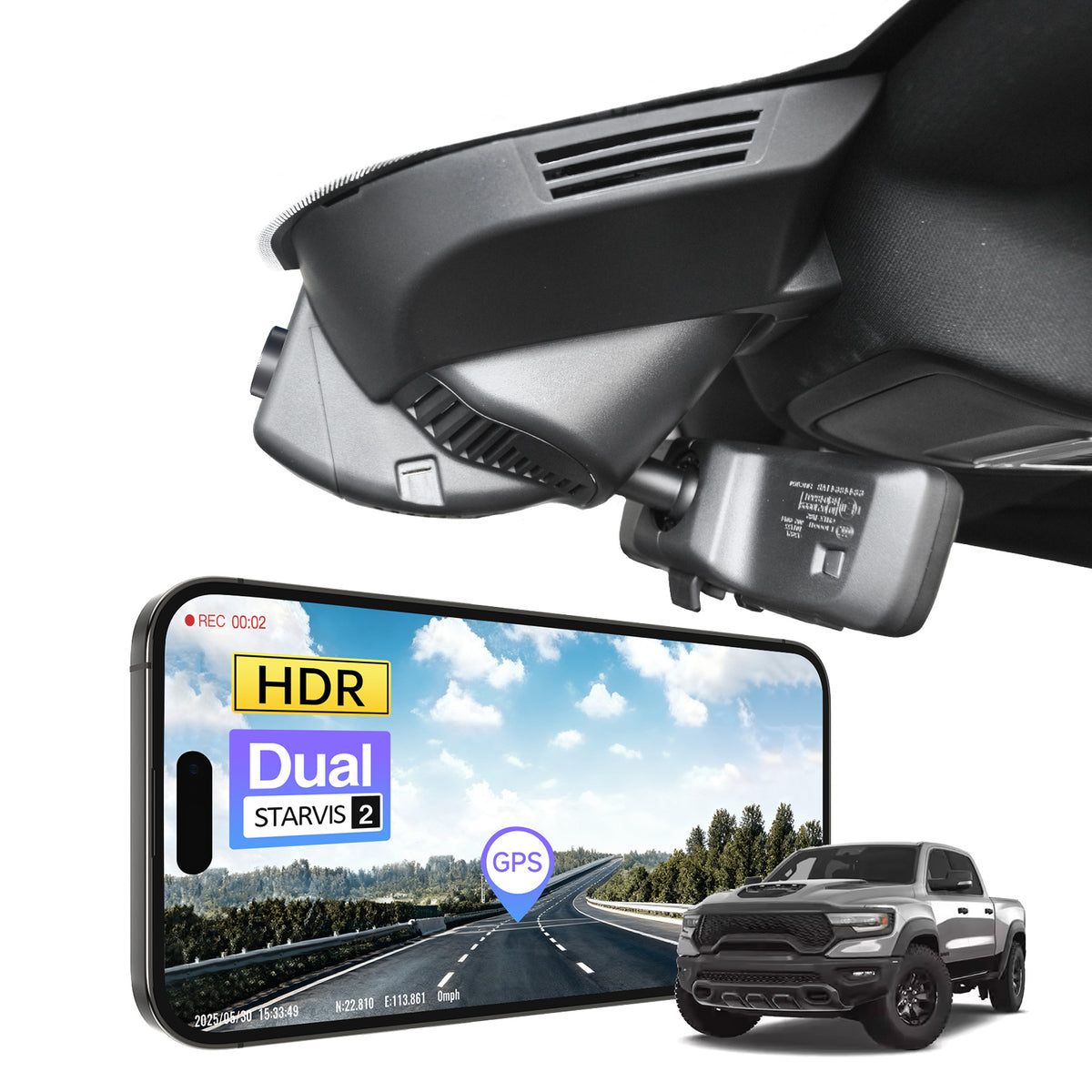 MANGOAL 4K STARVIS 2 Dash Cam (GPS Included) for Dodge Gen5 RAM 1500,2019–2024 Model E (LHD, Left-hand drive)
