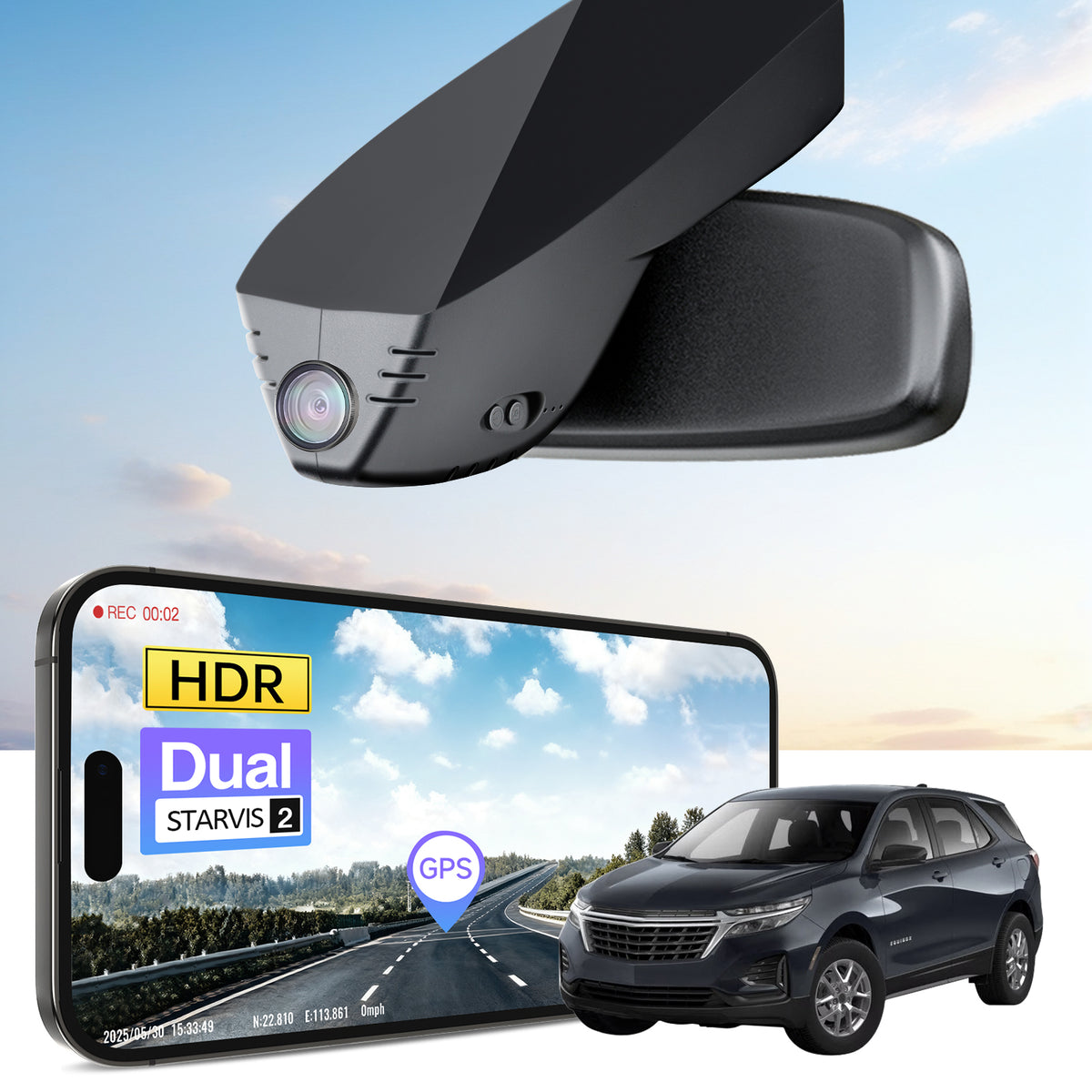 MANGOAL 4K STARVIS 2 Dash Cam (GPS Included) for Chevy 3th Gen Equinox 2018–2024(Model A)