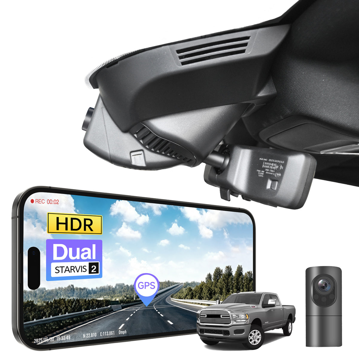 MANGOAL 4K STARVIS 2 Dash Cam (GPS Included) for Dodge RAM 2500/3500 2019–2026 Model F (LHD, Left-hand drive)