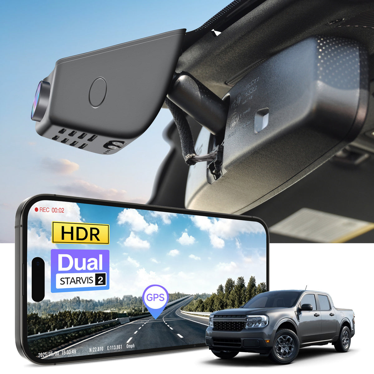 MANGOAL 4K STARVIS 2 Dash Cam (GPS Included) for Ford 1st Gen Maverick 2022–2024 (Model A)