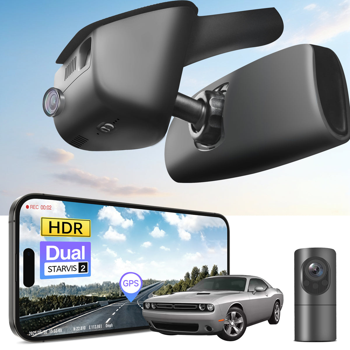 MANGOAL 4K STARVIS 2 Dash Cam (GPS Included) for Dodge Challenger 2015–2023(Model A)