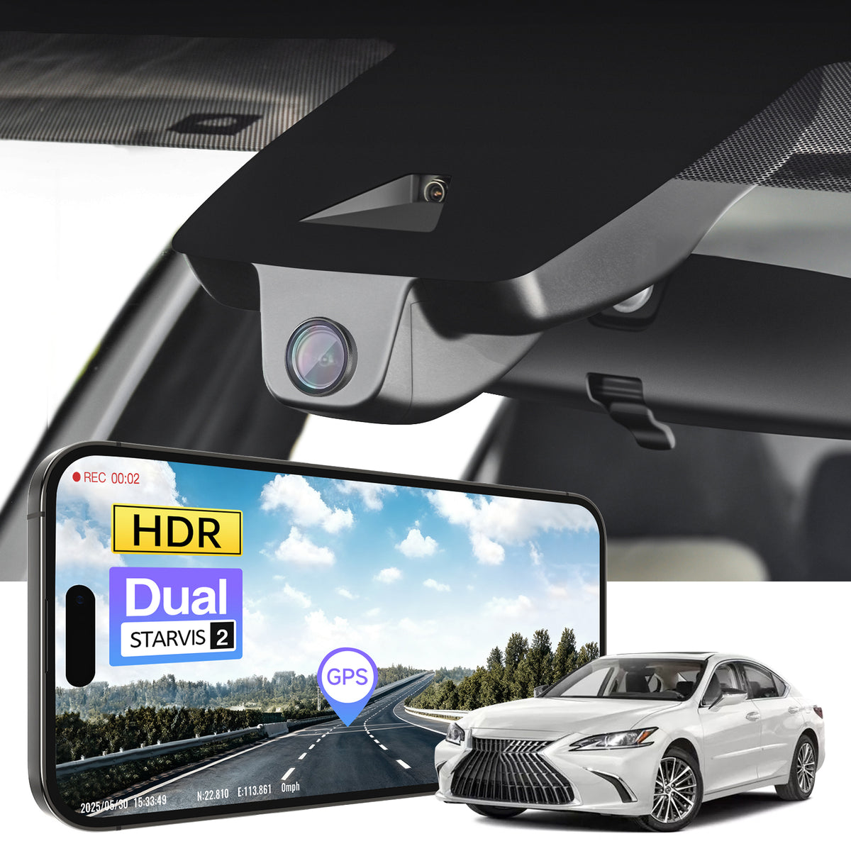MANGOAL 4K STARVIS 2 Dash Cam (GPS Included) for Lexus ES 2019–2025 (Model B)