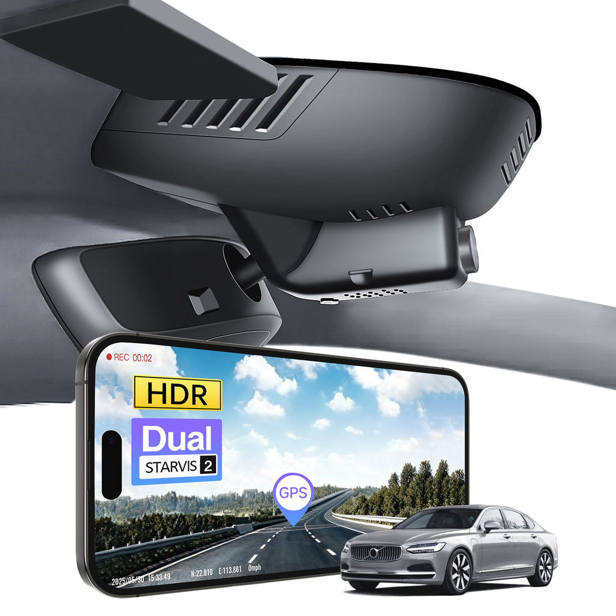 MANGOAL 4K STARVIS 2 Dash Cam (GPS Included) for Volvo S90 & V90 Cross Country 2022–2024 (Model B)