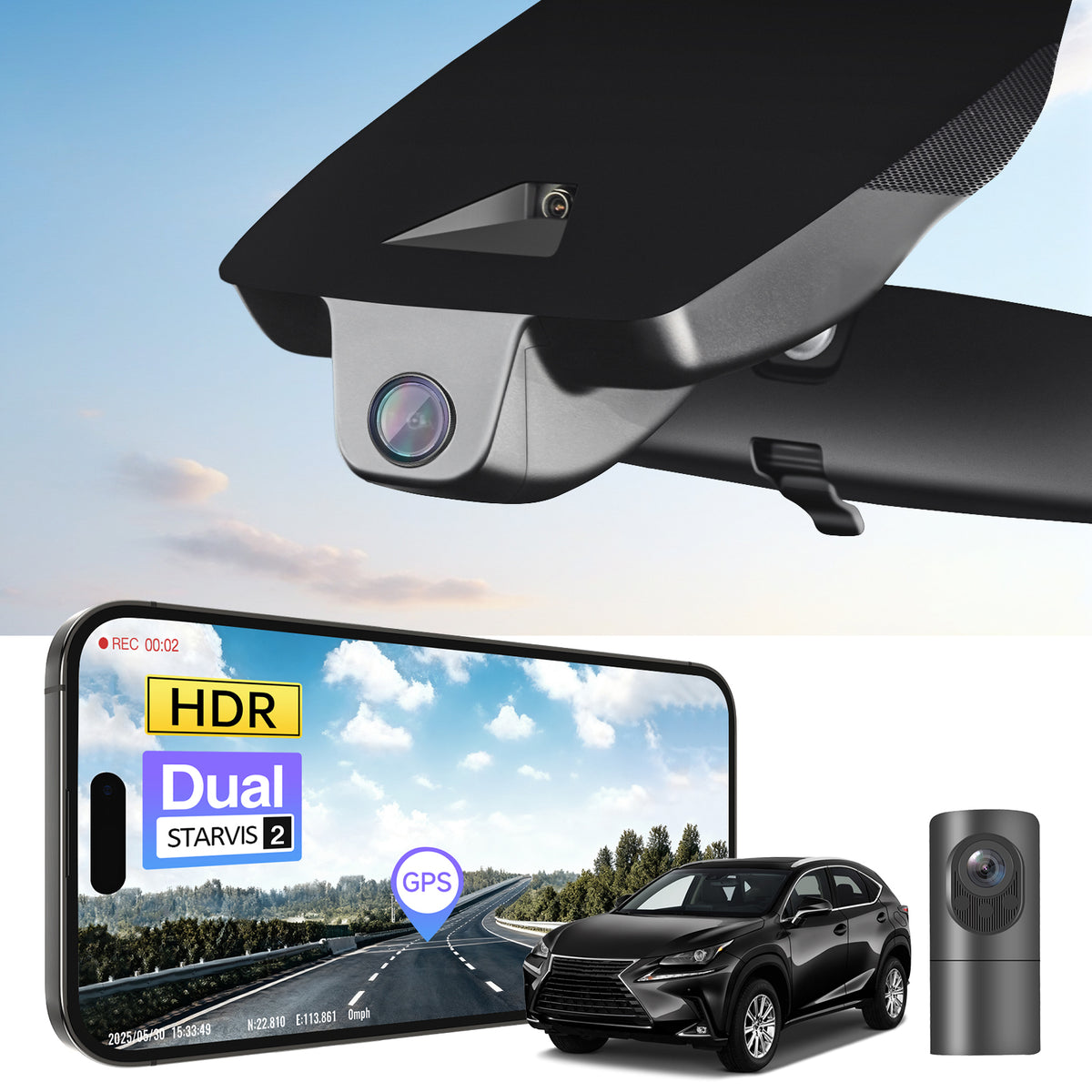 MANGOAL 4K STARVIS 2 Dash Cam (GPS Included) for Lexus NX 2018–2021(Model B)