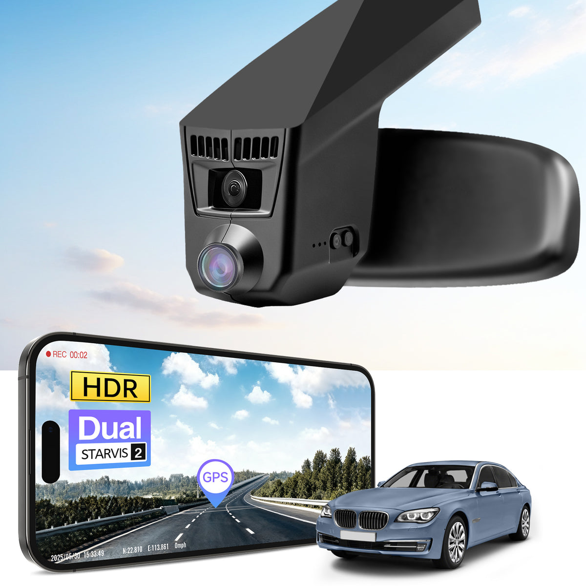 MANGOAL 4K STARVIS 2 Dash Cam (GPS Included) for BMW 7 Series Gen5 F01/F02/F03/F04 2013–2015 (Model C)