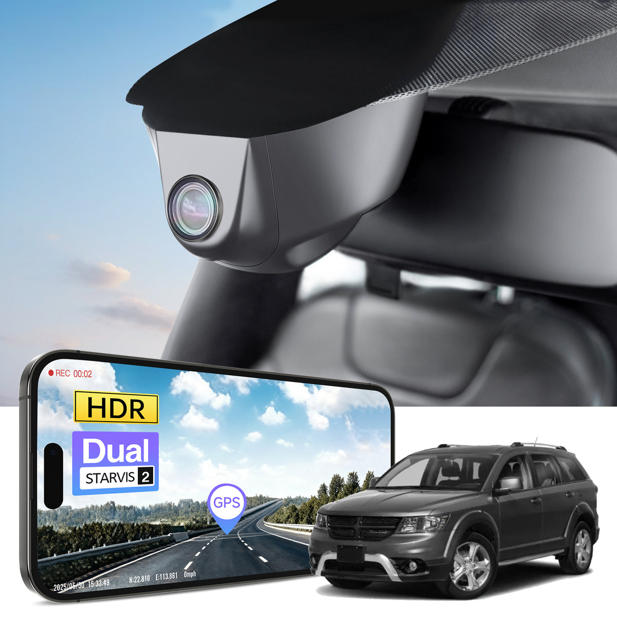 MANGOAL 4K STARVIS 2 Dash Cam (GPS Included) for Dodge Journey 2018–2020