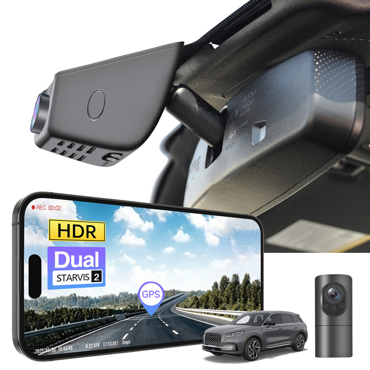MANGOAL 4K STARVIS 2 Dash Cam (GPS Included) for Lincoln Nautilus Gen1 U540, Navigator Gen4, Aviator, Corsair