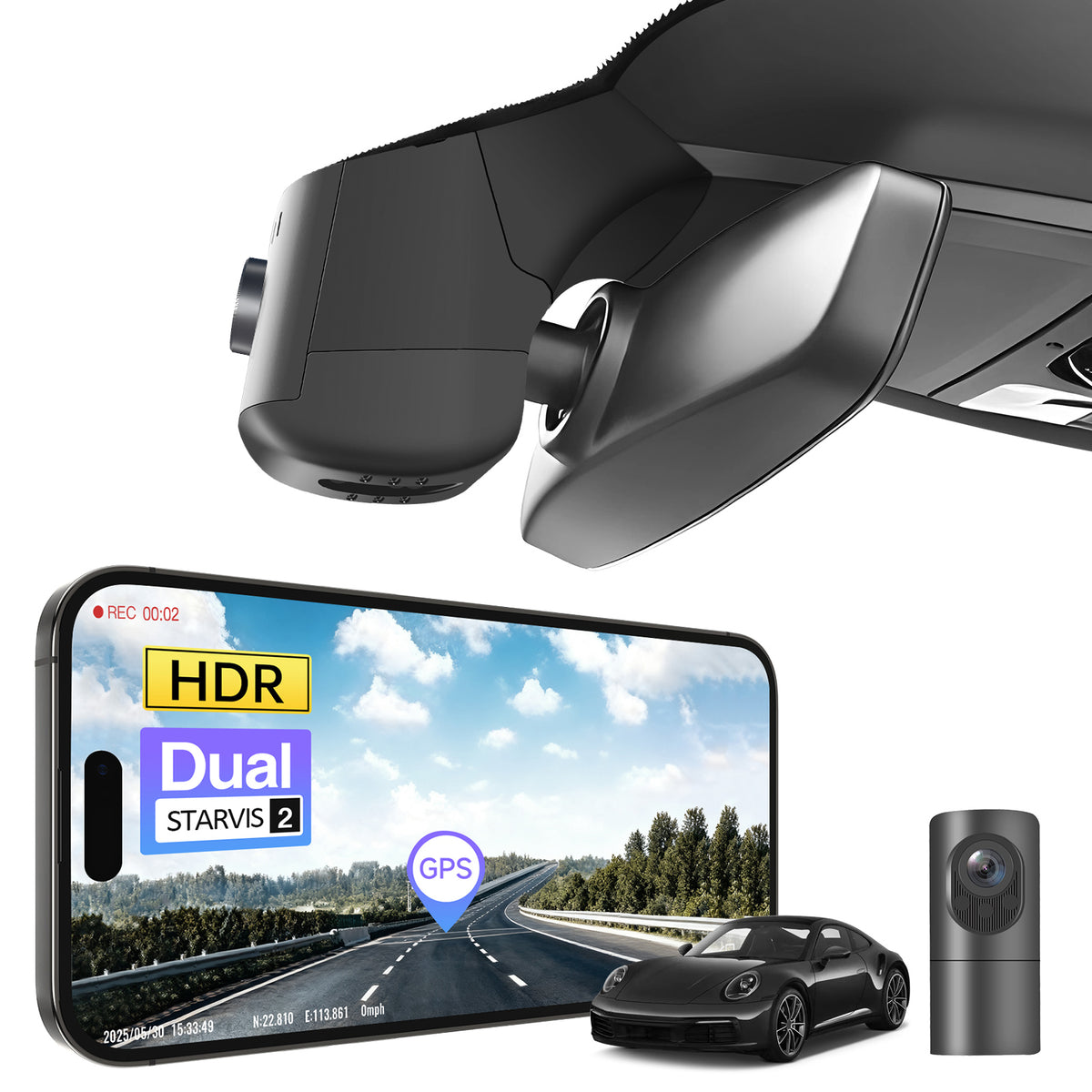 MANGOAL 4K STARVIS 2 Dash Cam (GPS Included) for Porsche 911 2025 2026(Model C)