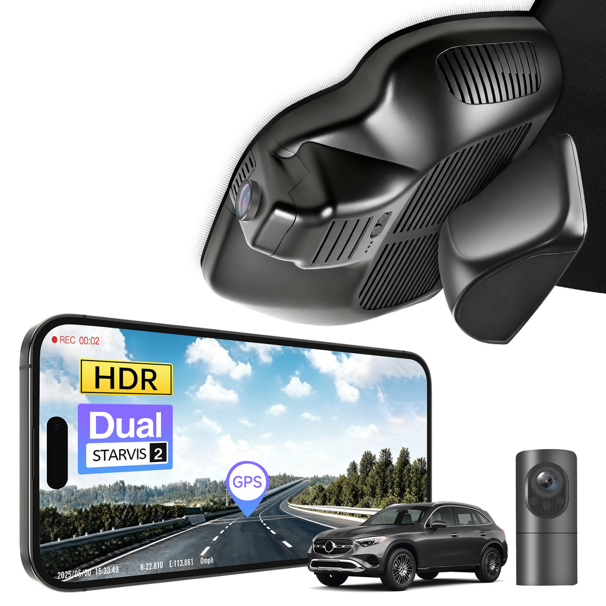 MANGOAL 4K STARVIS 2 Dash Cam (GPS Included) for Mercedes-Benz GLC Gen2 X254/C254 2021–2026(Model B)