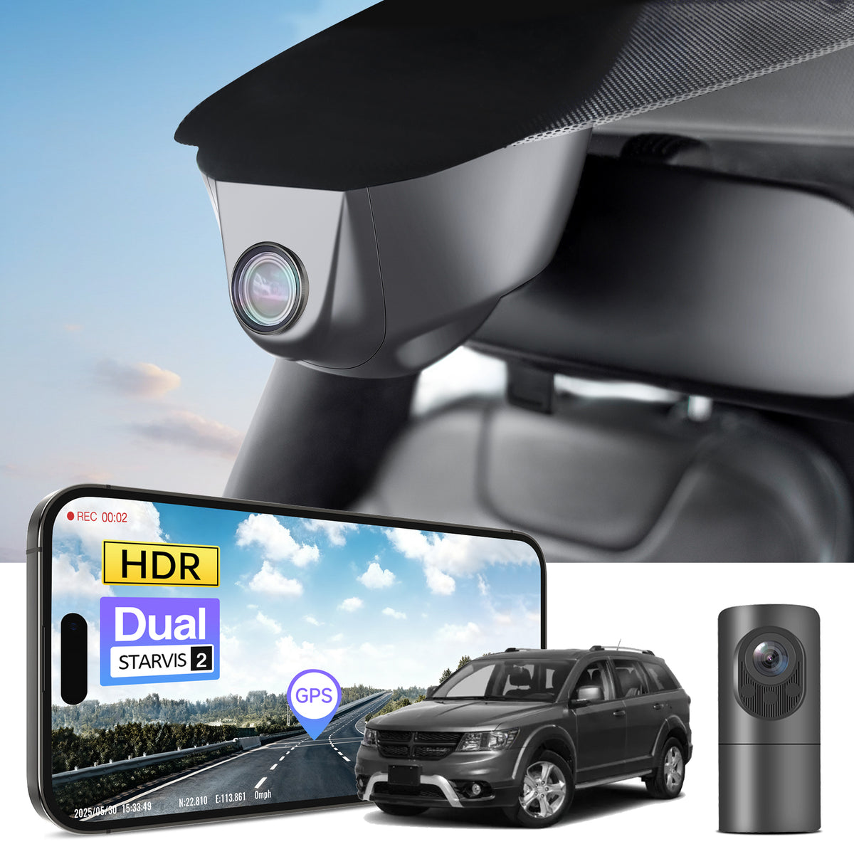 MANGOAL 4K STARVIS 2 Dash Cam (GPS Included) for Dodge Journey 2018–2020