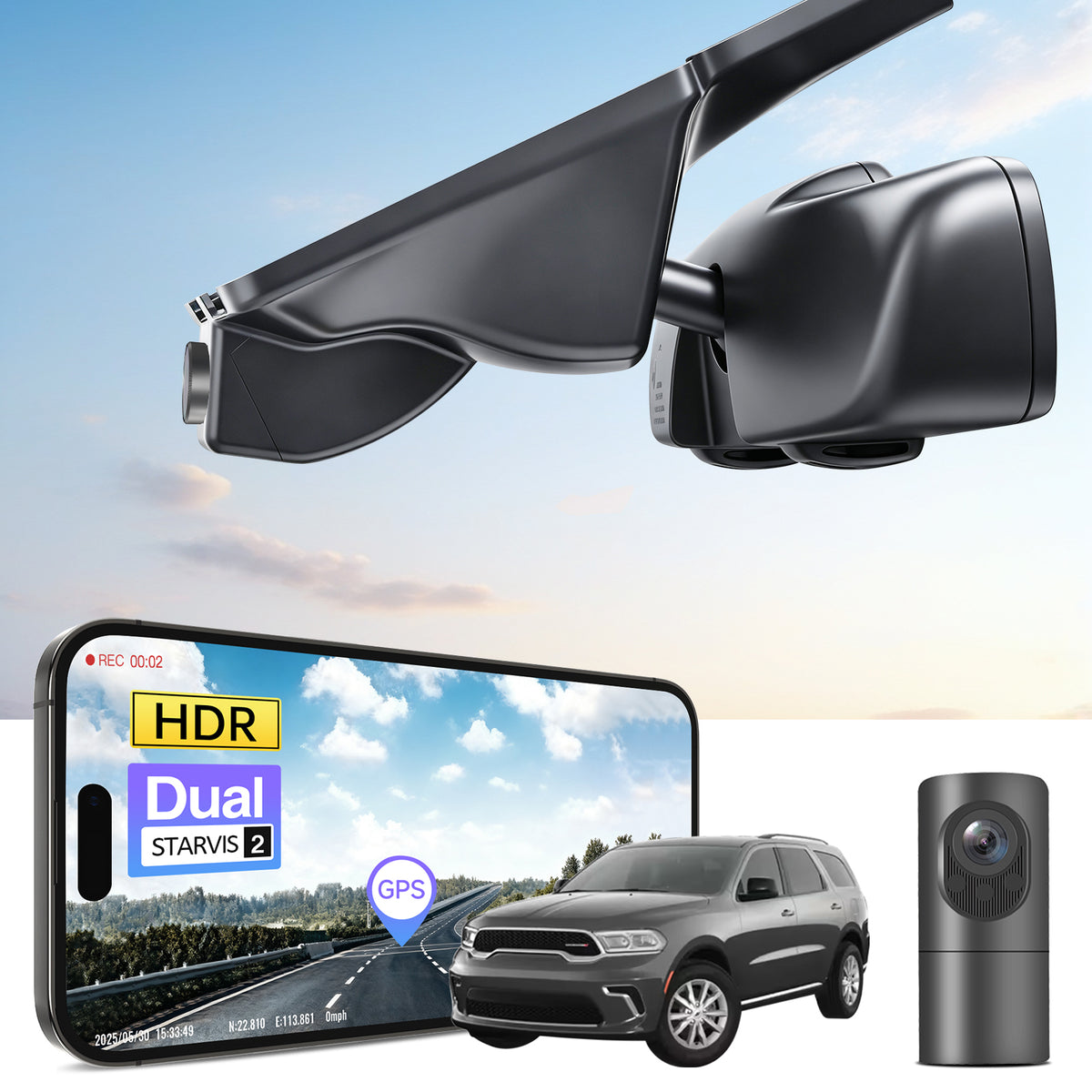 MANGOAL 4K STARVIS 2 Dash Cam (GPS Included) for Dodge Durango 2016–2026 Model C (LHD, Left-hand drive)