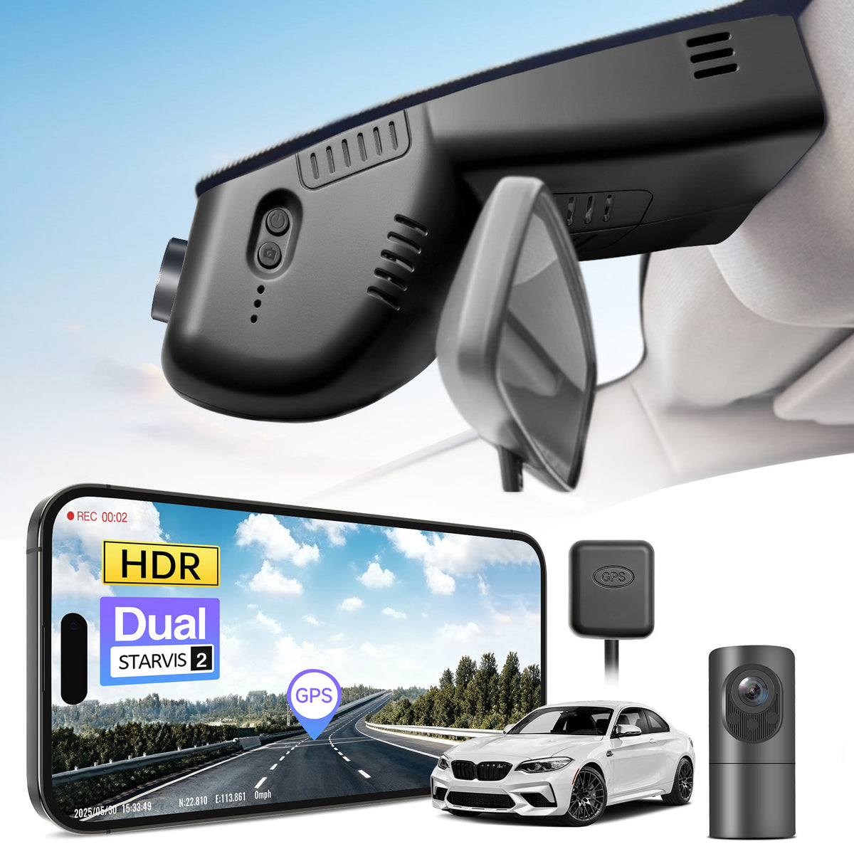 MANGOAL 4K STARVIS 2 Dash Cam (GPS Included) for BMW 2 Series Coupé Convertible F22 F23 G42 Active Tourer Gran Tourer F45 F46 U06 Gran Coupé F44 M2 F87(Model E)
