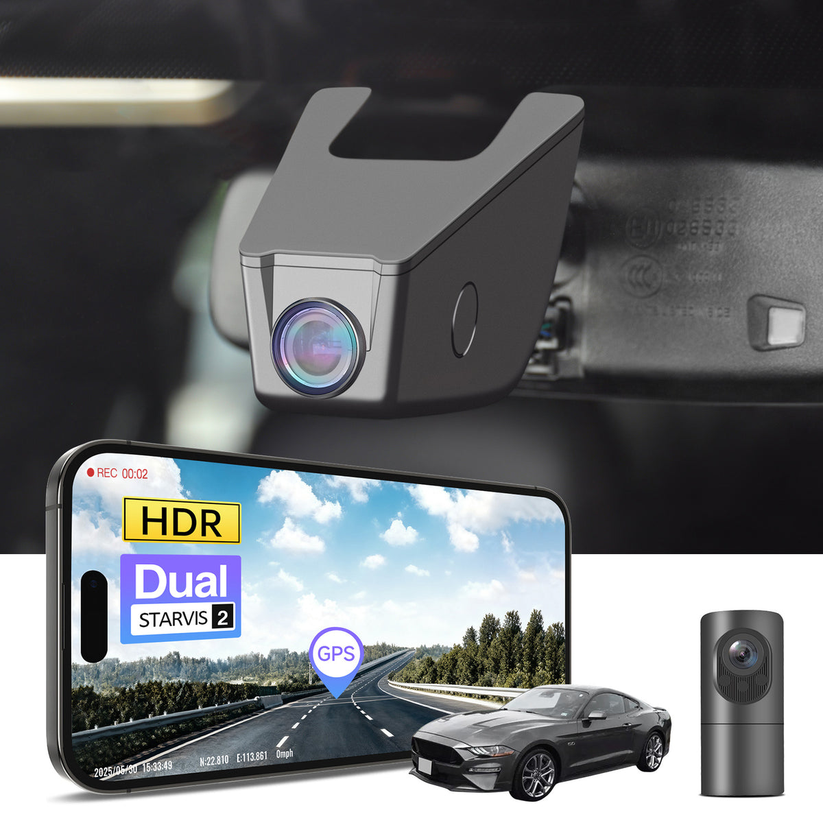 MANGOAL 4K STARVIS 2 Dash Cam (GPS Included) for Ford Mustang S550 2015–2021(Model B)