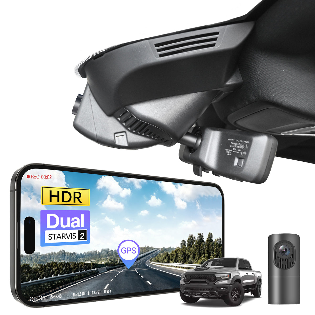 MANGOAL 4K STARVIS 2 Dash Cam (GPS Included) for Dodge Gen5 RAM 1500,2019–2024 Model E (LHD, Left-hand drive)
